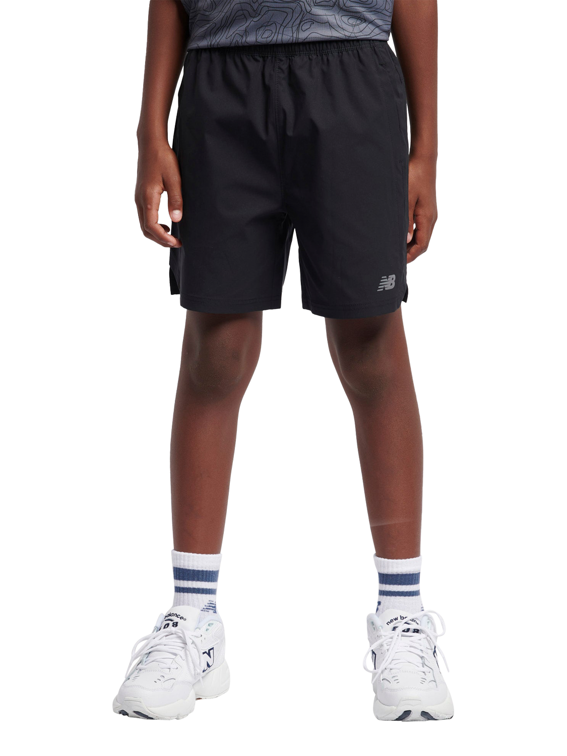 Product image 1 of 5, which shows New Balance Kids' Athletic Shorts, Caviar, 7-8 years