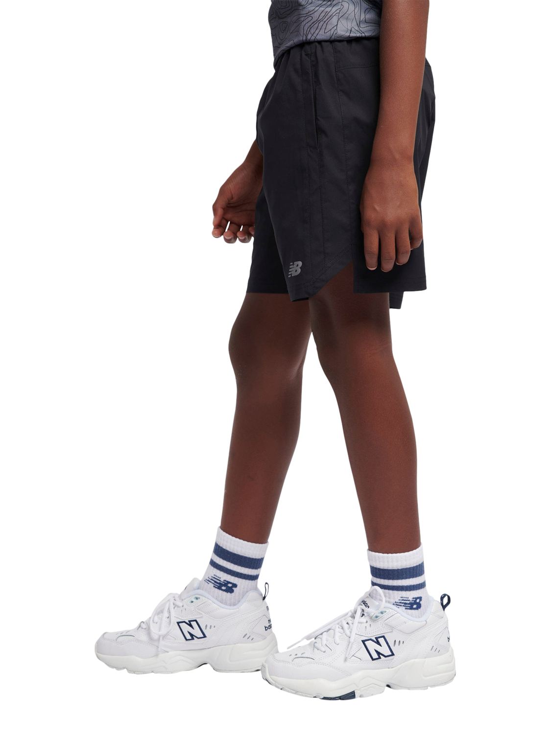 Product image 2 of 5, which shows New Balance Kids' Athletic Shorts, Caviar, 7-8 years