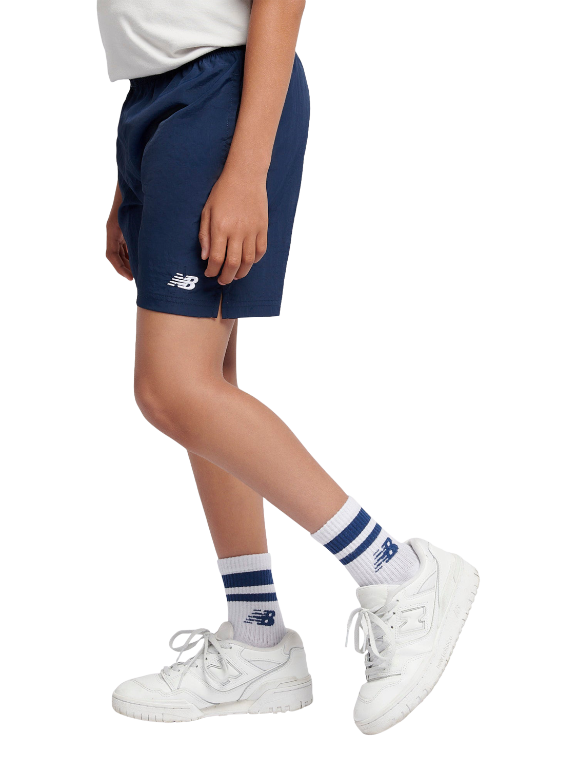 Product image 2 of 8, which shows New Balance Kids' Logo Shorts, Navy, 7-8 years