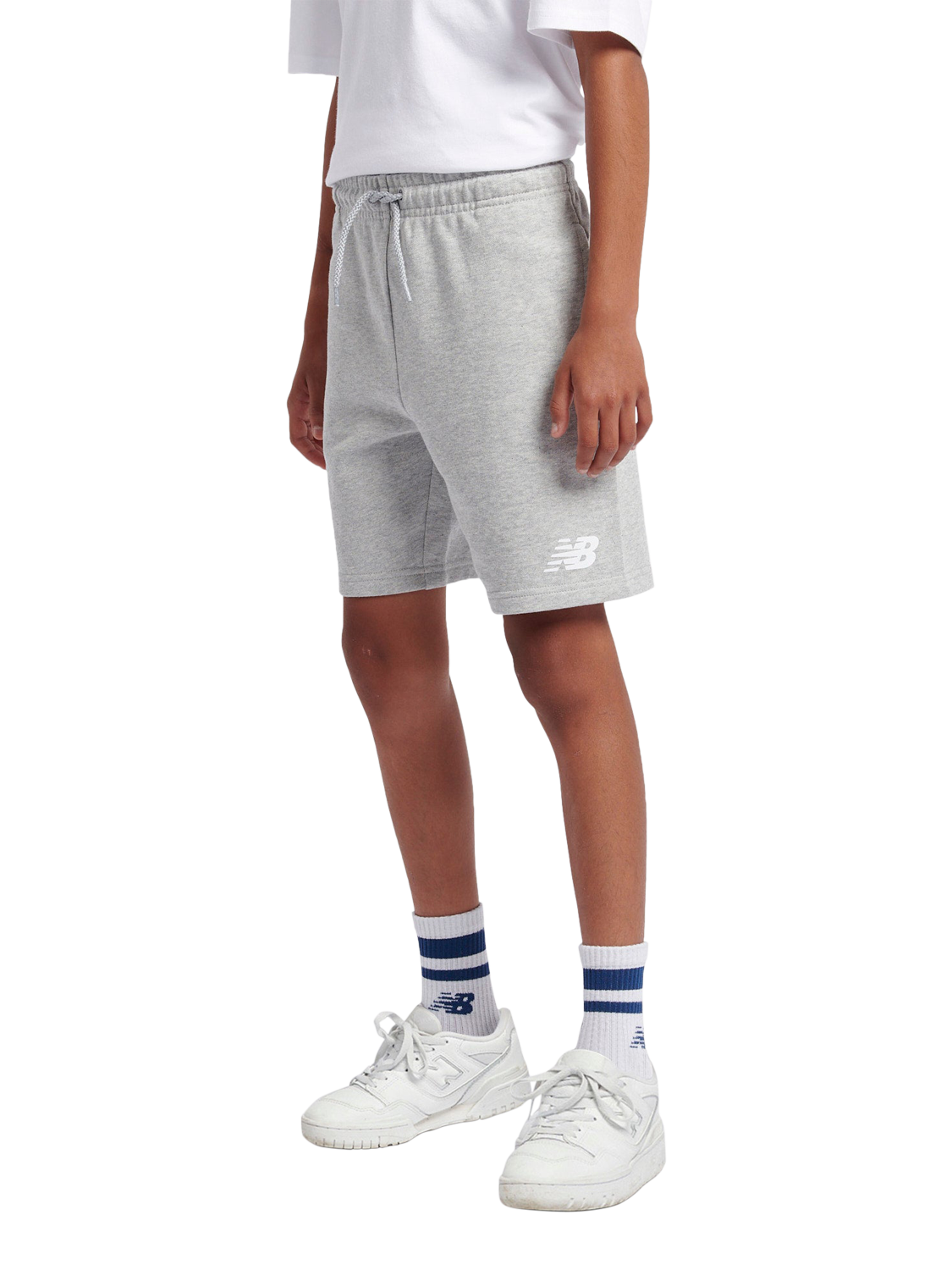 Product image 2 of 8, which shows New Balance Kids' Stacked Logo Shorts, Athletic Grey Heather, 3-4 years