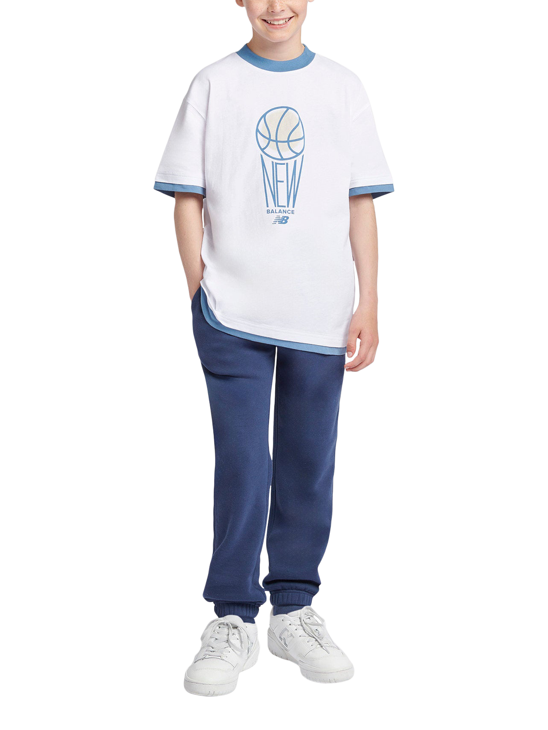 Product image 5 of 8, which shows New Balance Kids' Hoops Graphic T-Shirt, Bright White, 7-8 years