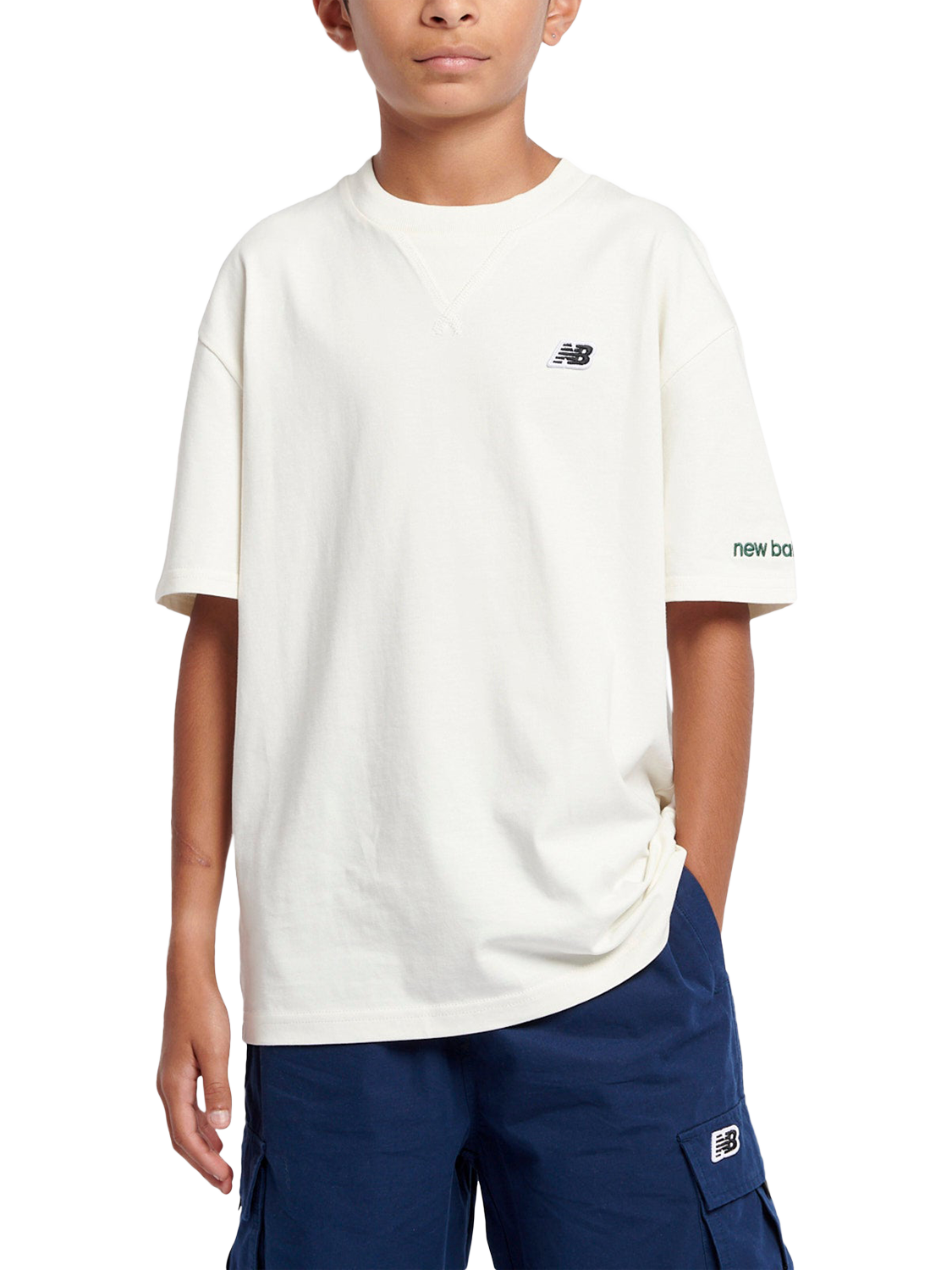 Product image 1 of 8, which shows New Balance Kids' Premium Cotton T-Shirt, Sea Salt, 7-8 years
