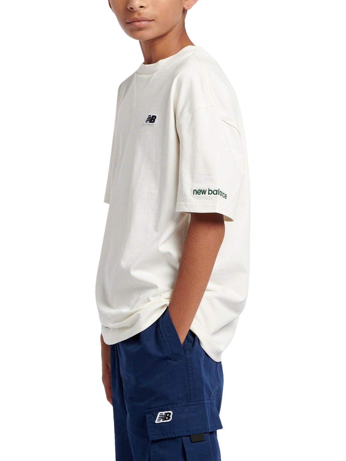Product image 2 of 8, which shows New Balance Kids' Premium Cotton T-Shirt, Sea Salt, 7-8 years