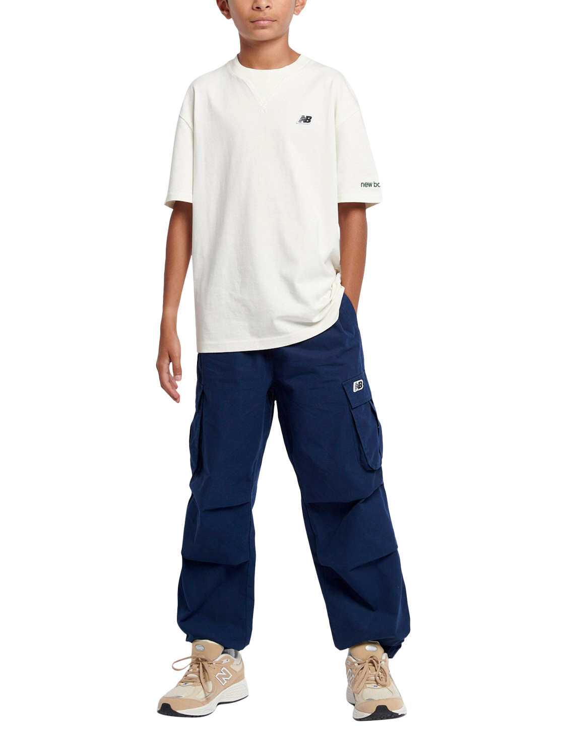 Product image 5 of 8, which shows New Balance Kids' Premium Cotton T-Shirt, Sea Salt, 7-8 years