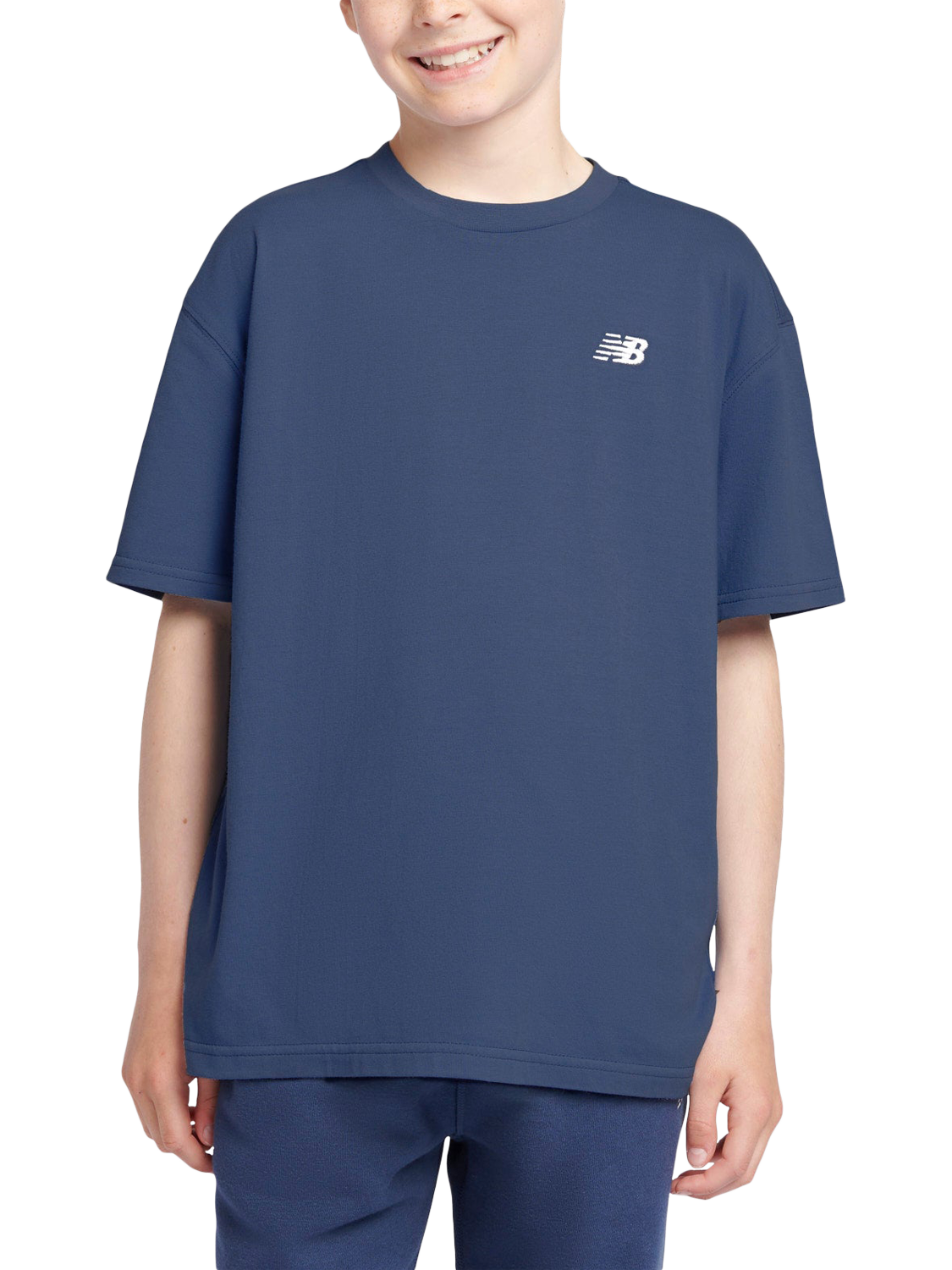 Product image 1 of 8, which shows New Balance Kids' Small Logo T-Shirt, Navy, 7-8 years