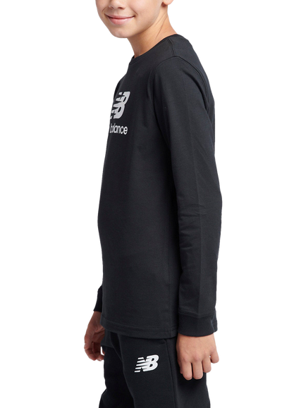 New Balance Kids' Stacked Logo Long Sleeve T-Shirt, Caviar - view 2, Caviar