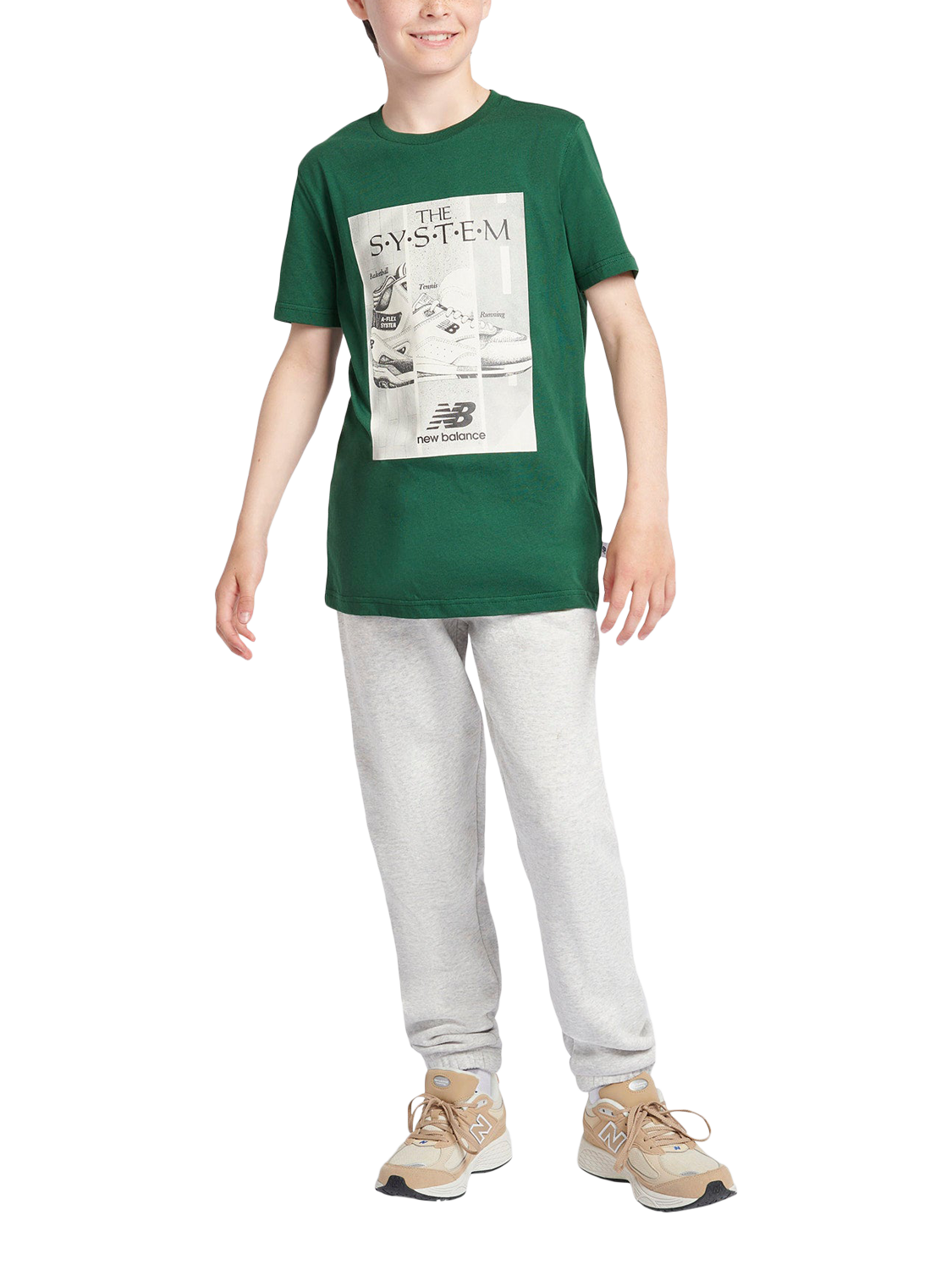 Product image 6 of 8, which shows New Balance Kids' System Graphic T-Shirt, Nightwatch Green, 7-8 years
