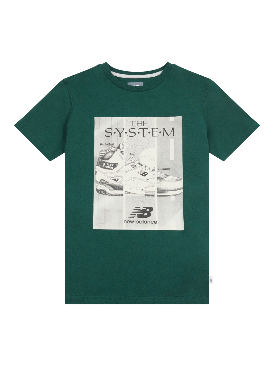 Product image 7 of 8, which shows New Balance Kids' System Graphic T-Shirt, Nightwatch Green, 7-8 years