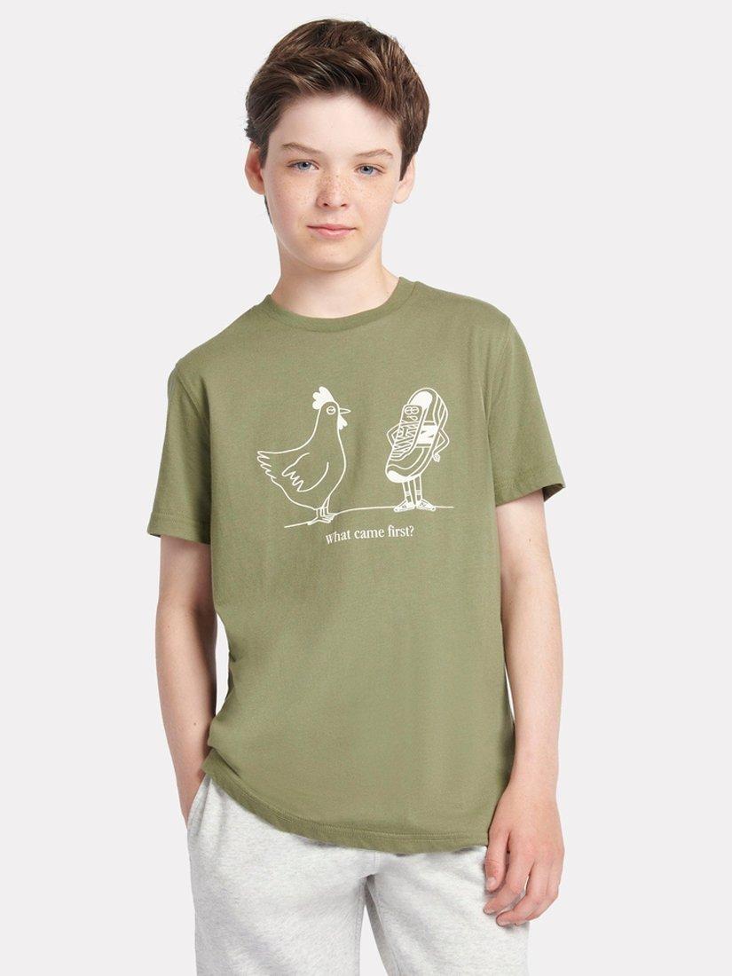 Product image 1 of 8, which shows New Balance Kids' What Came First T-Shirt, Dark Olivine, 7-8 years