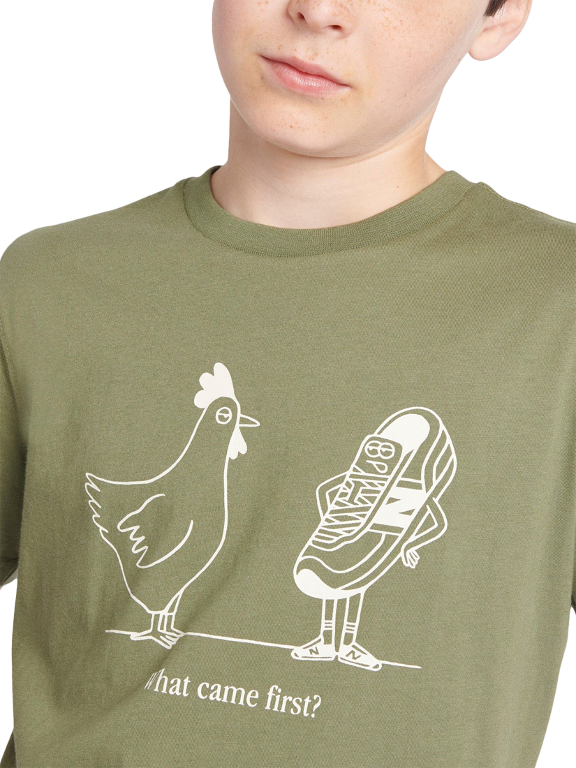 Product image 3 of 8, which shows New Balance Kids' What Came First T-Shirt, Dark Olivine, 7-8 years