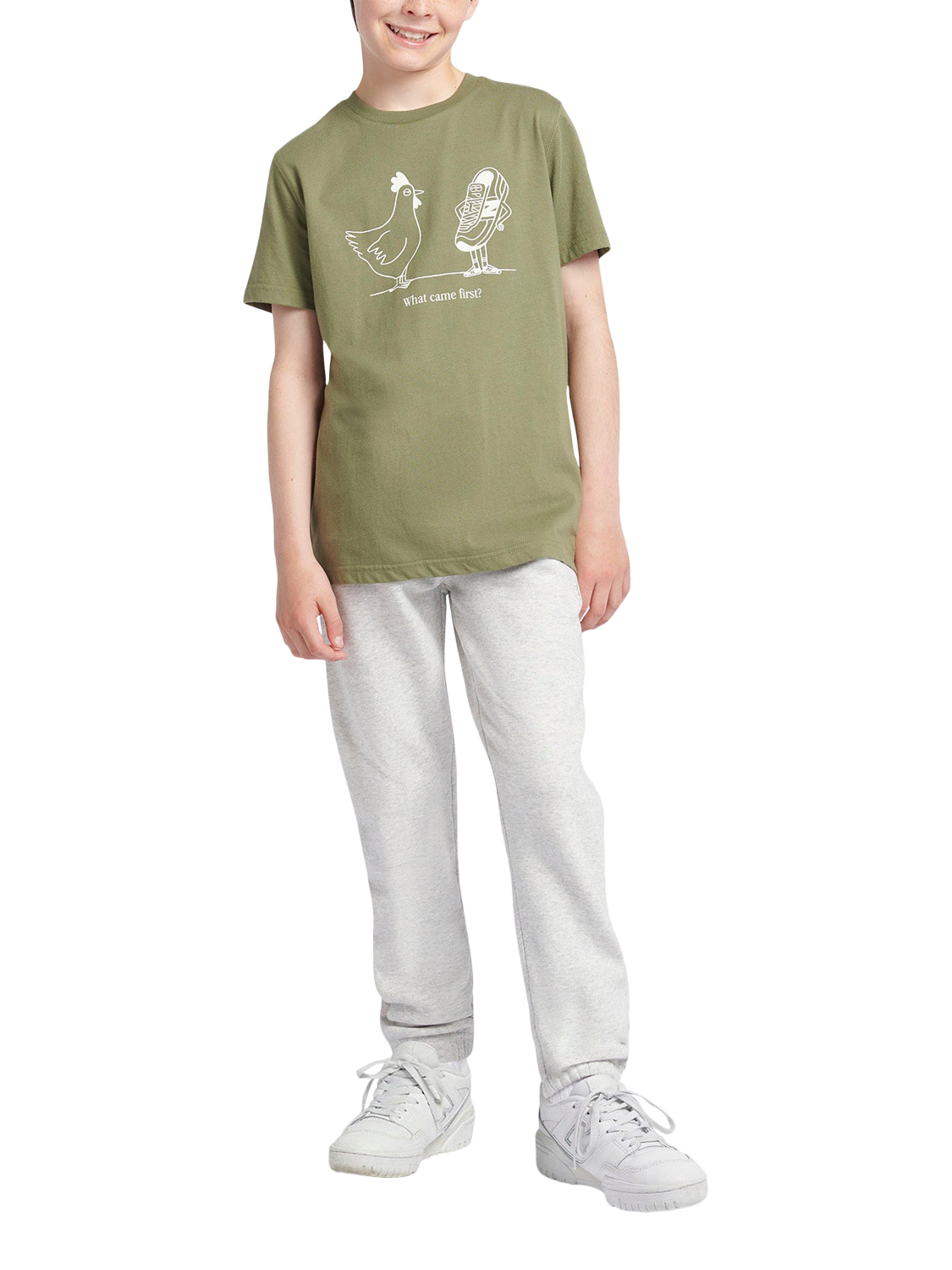 Product image 5 of 8, which shows New Balance Kids' What Came First T-Shirt, Dark Olivine, 7-8 years