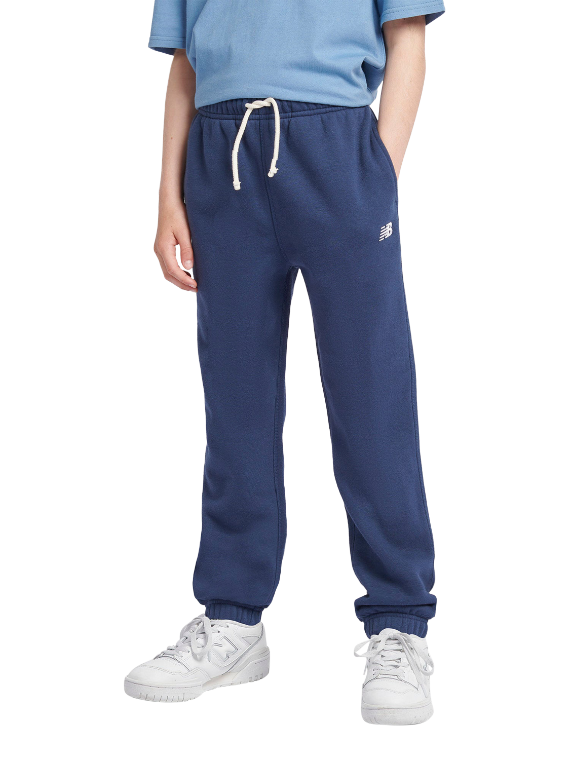 Product image 1 of 8, which shows New Balance Kids' Small Logo Joggers, Navy, 7-8 years