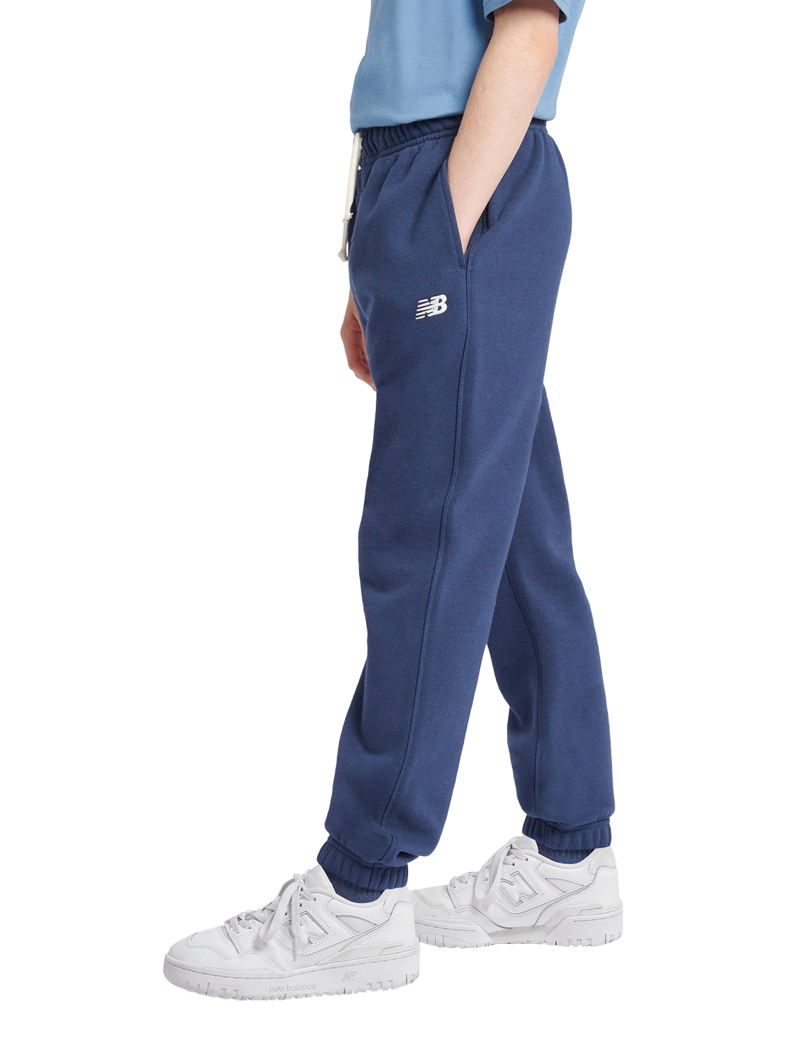 Product image 2 of 8, which shows New Balance Kids' Small Logo Joggers, Navy, 7-8 years