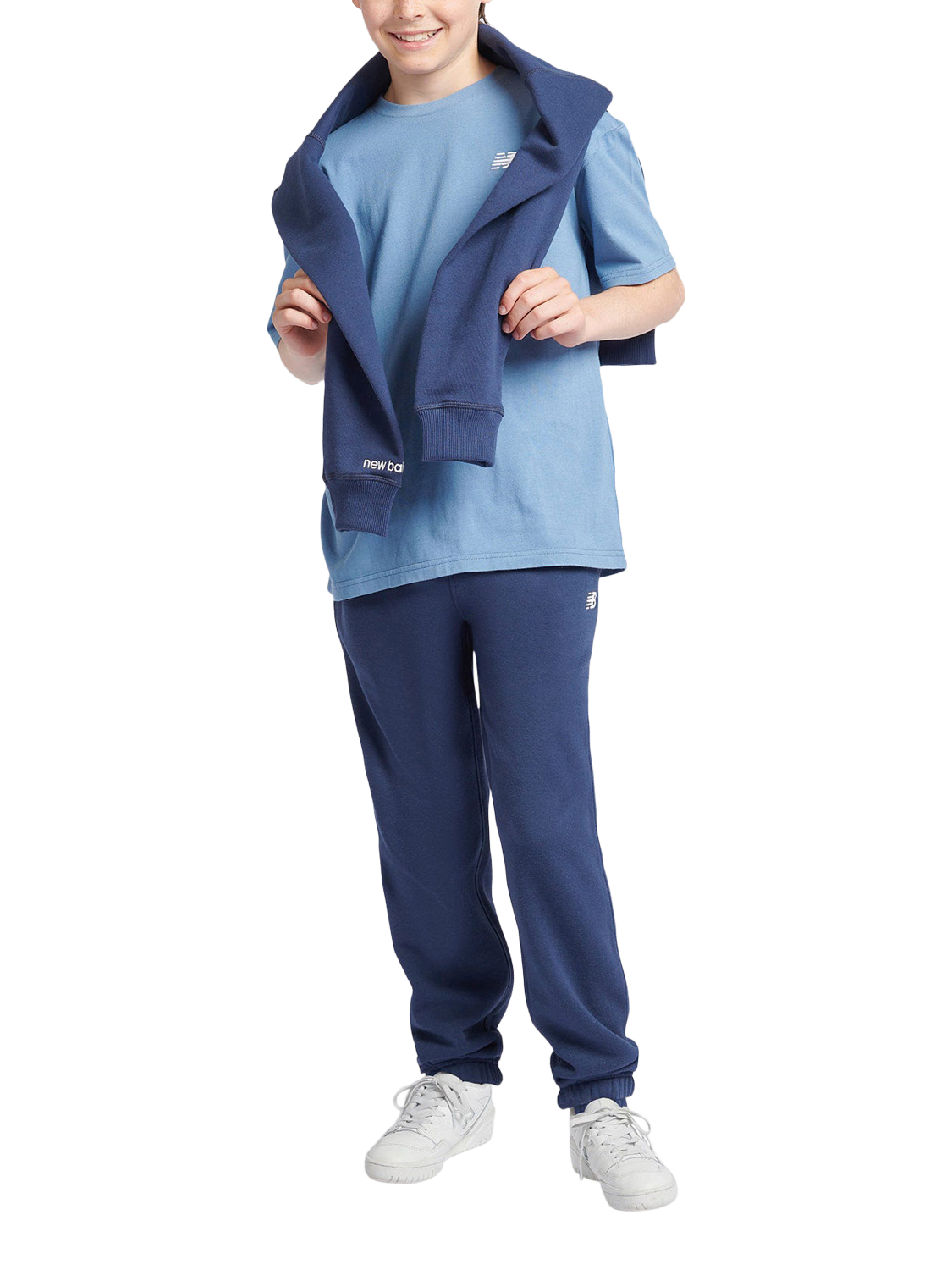 Product image 5 of 8, which shows New Balance Kids' Small Logo Joggers, Navy, 7-8 years