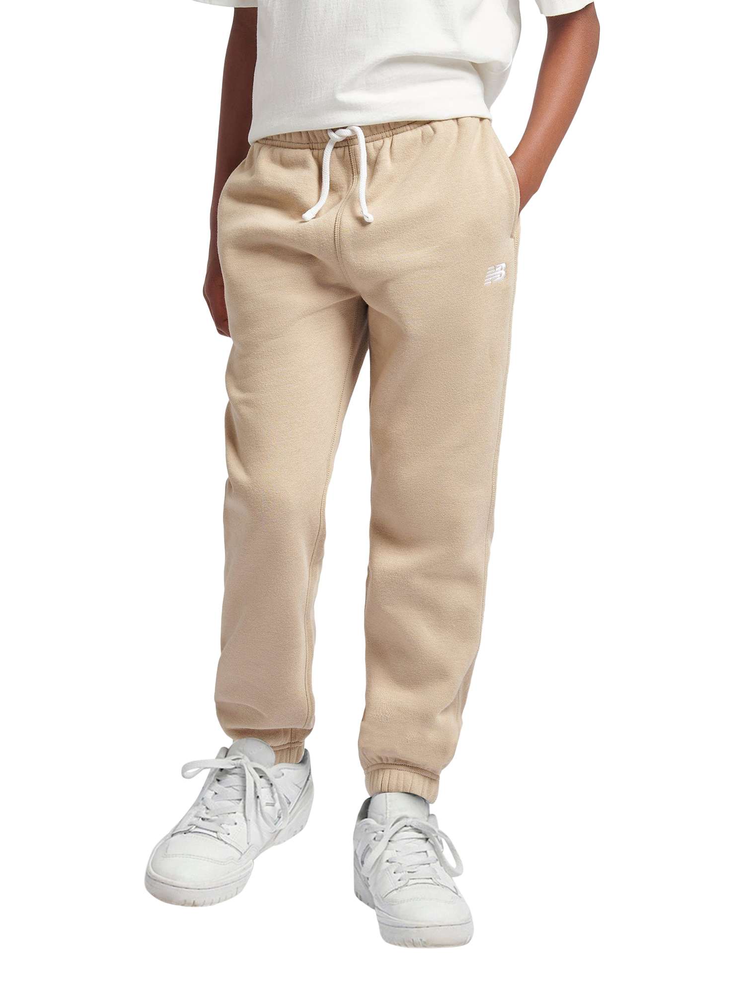 Product image 1 of 8, which shows New Balance Kids' Brush Back Small Logo Joggers, Stoneware, 7-8 years
