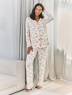 Chelsea Peers Dinosaur Maternity Pyjama Set, Off White/Multi, Off White/Multi