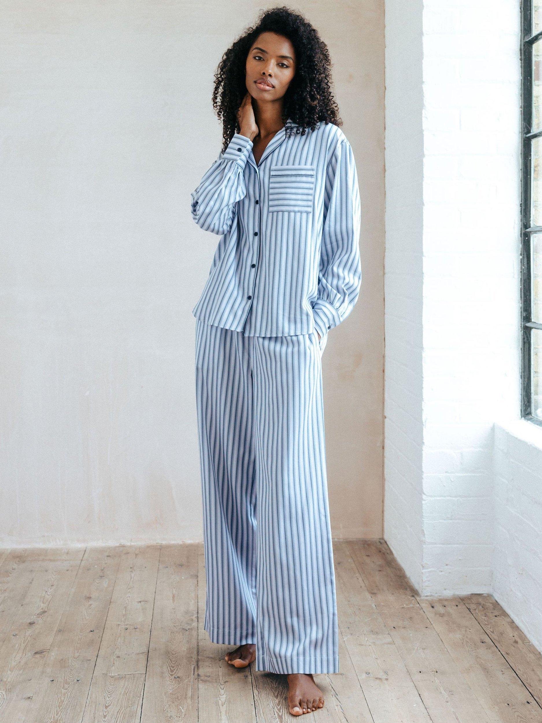 Product image 1 of 5, which shows Chelsea Peers Stripe Organic Cotton Pyjama Set, Blue, 6