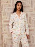 Chelsea Peers Plus Size Dinosaur Pyjama Set, Off White/Multi