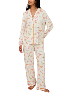 Chelsea Peers Dinosaur Long Pyjama Set, Off White, Off White