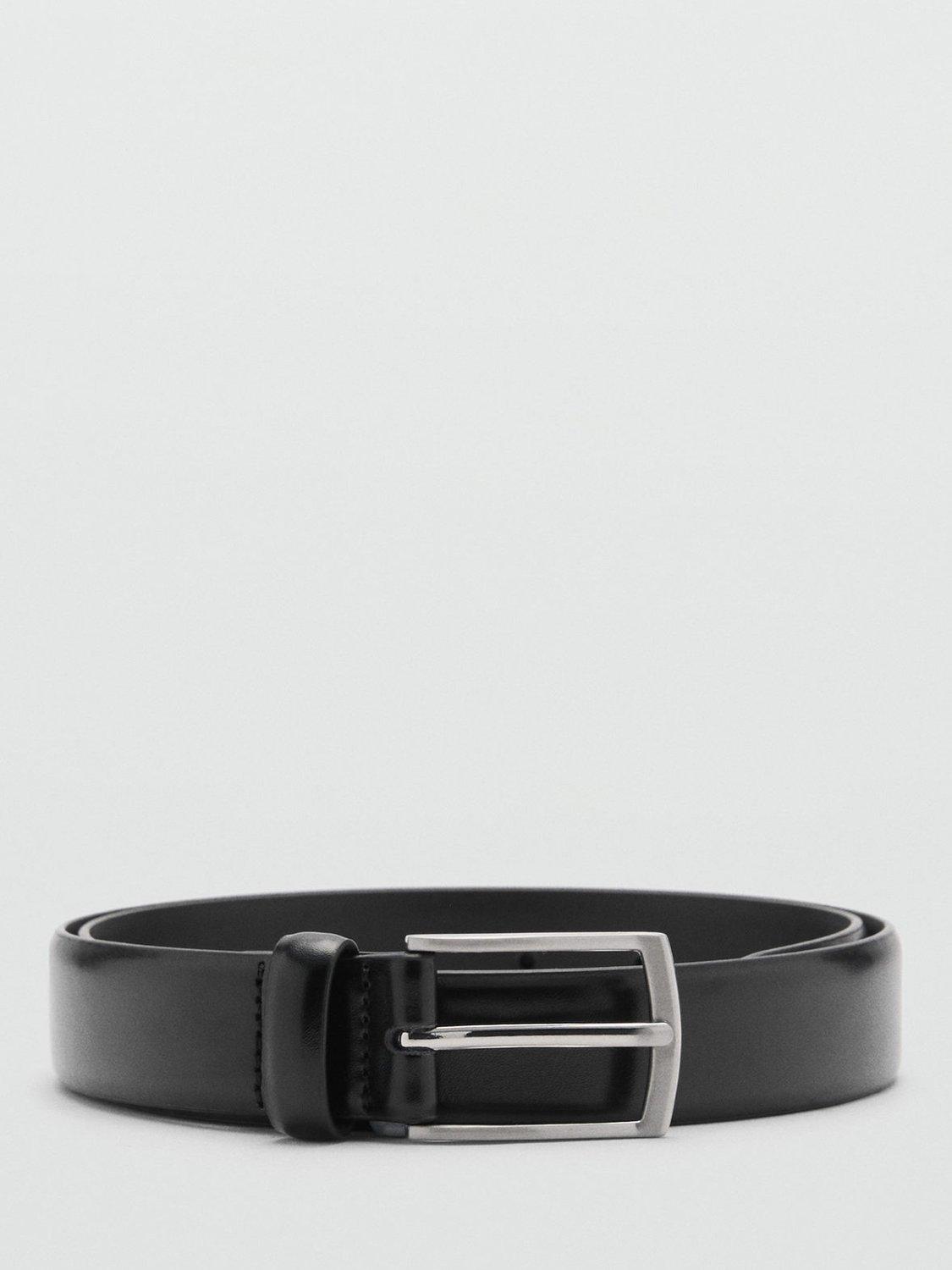 Mango Basico Leather Belt, Black