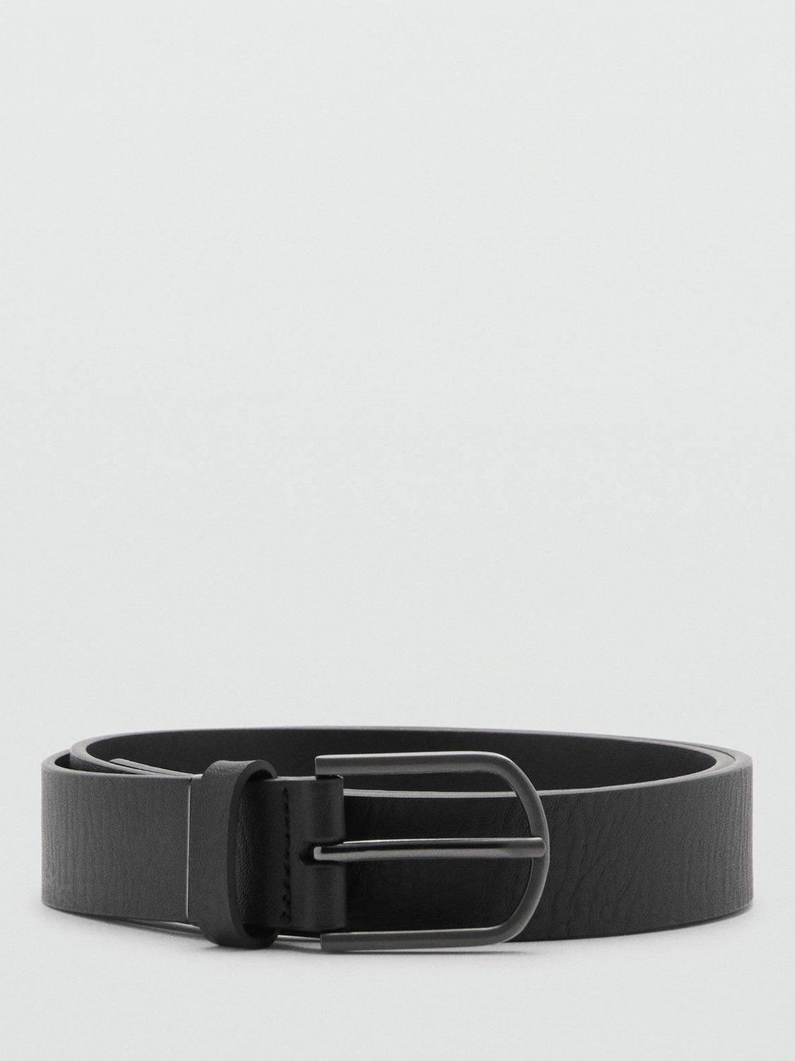 Mango Bolonia Leather Belt, Black