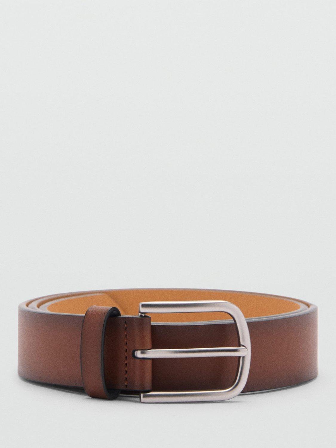 Mango Como Leather Belt, Medium Brown