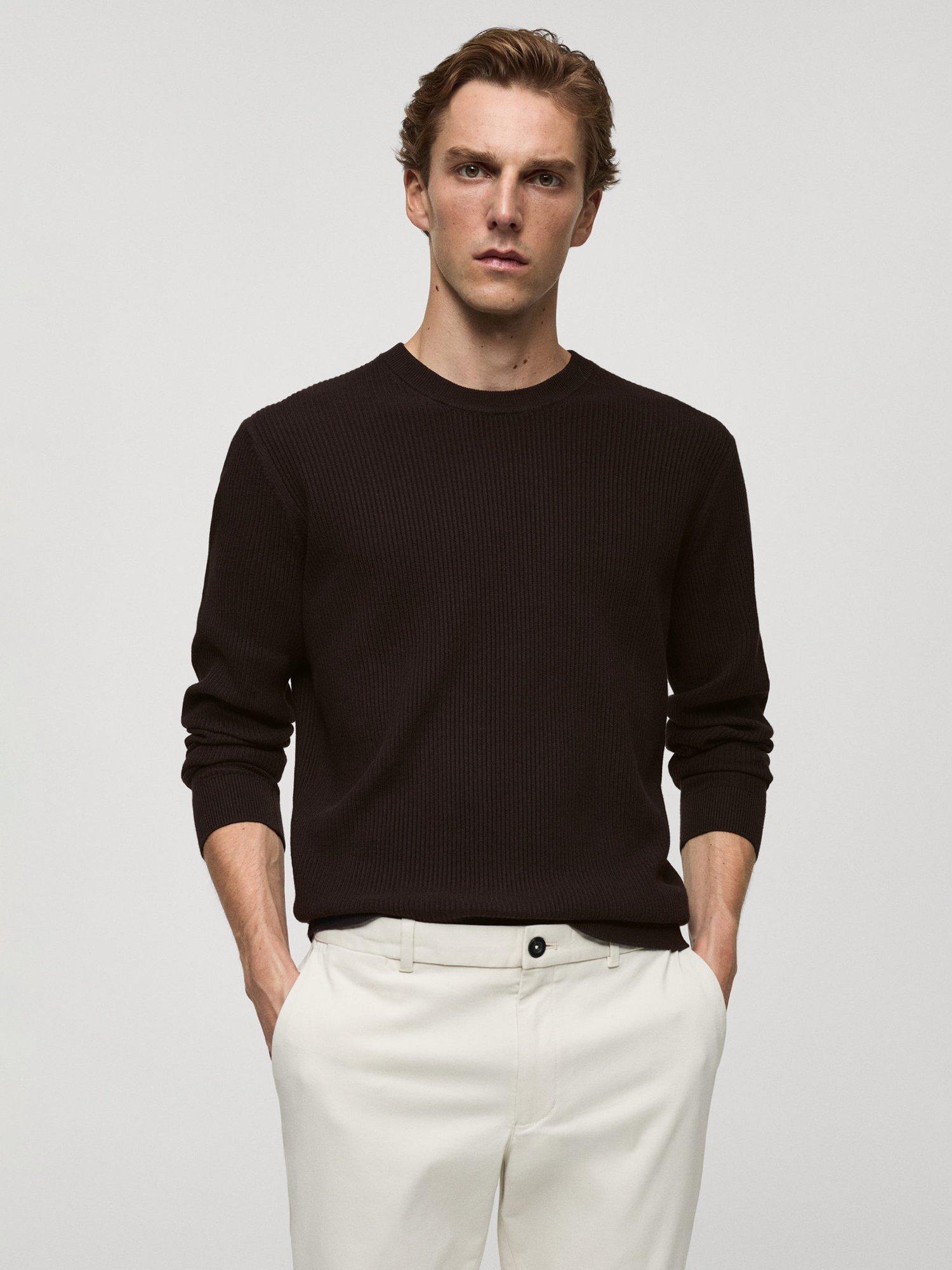 Mango Antigua Crew Neck Jumper, Dark Brown