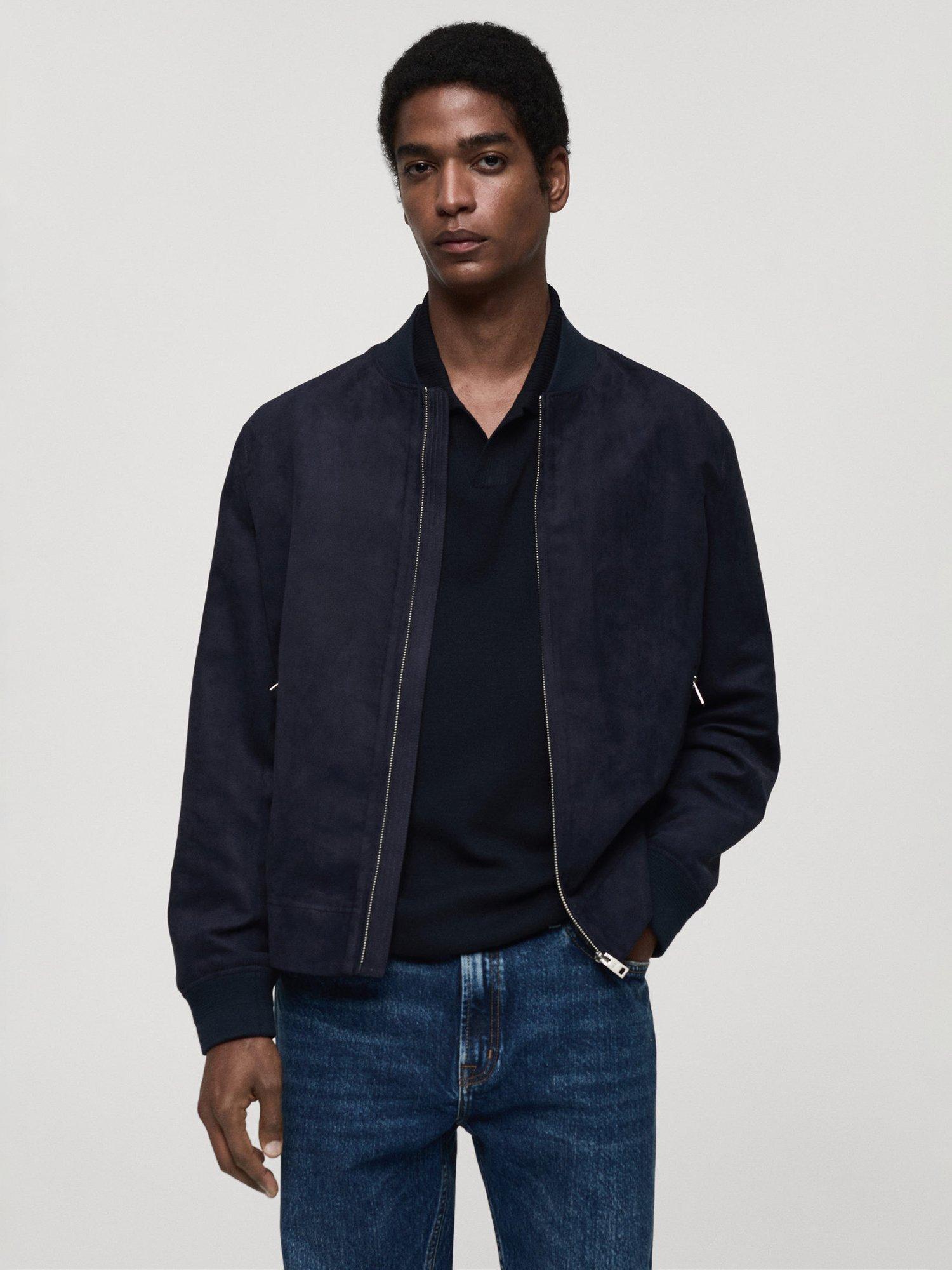 Mango Bero Faux Suede Zip Bomber Jacket, Navy