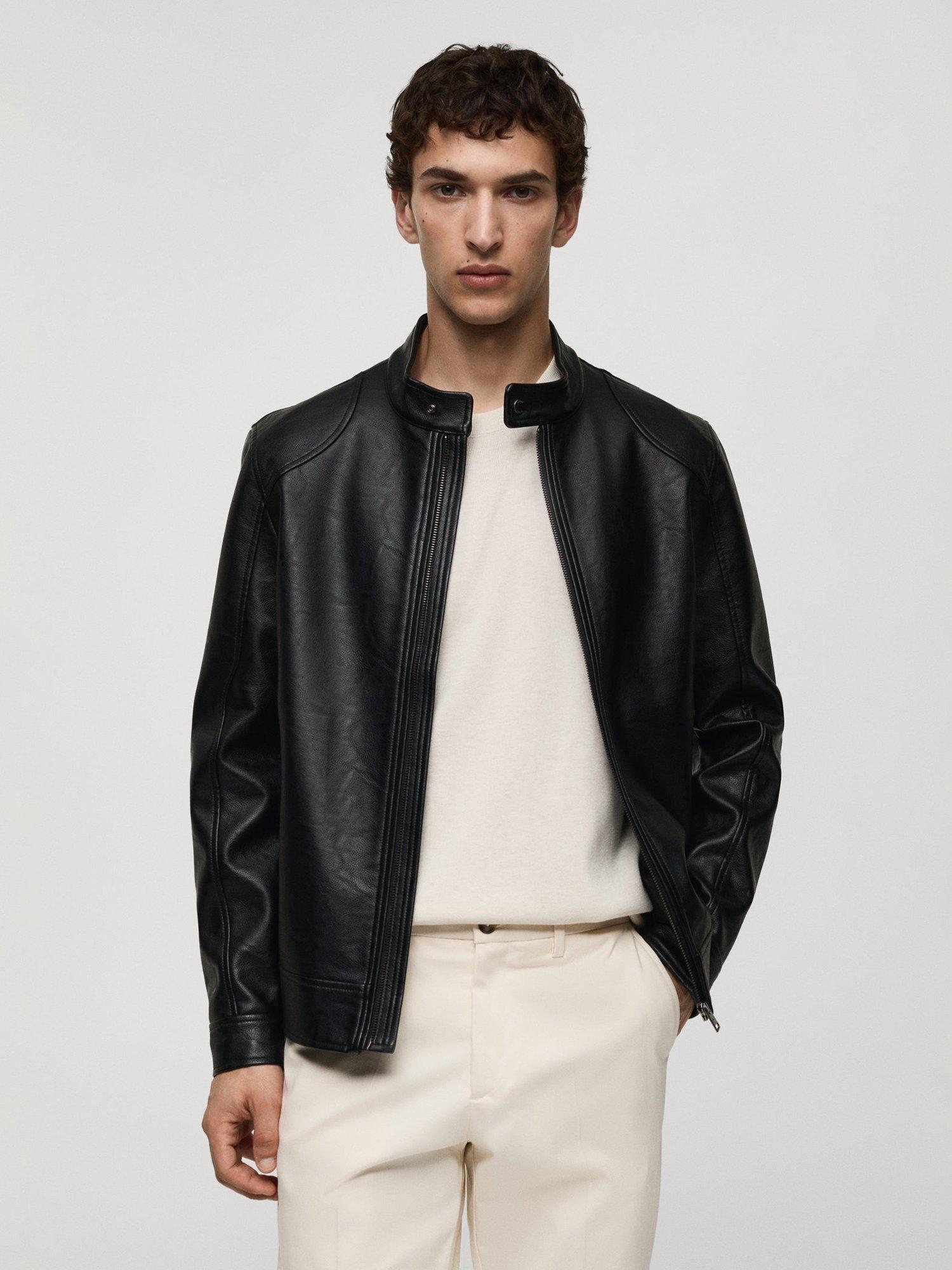 Mango Brake Faux Leather Jacket, Black