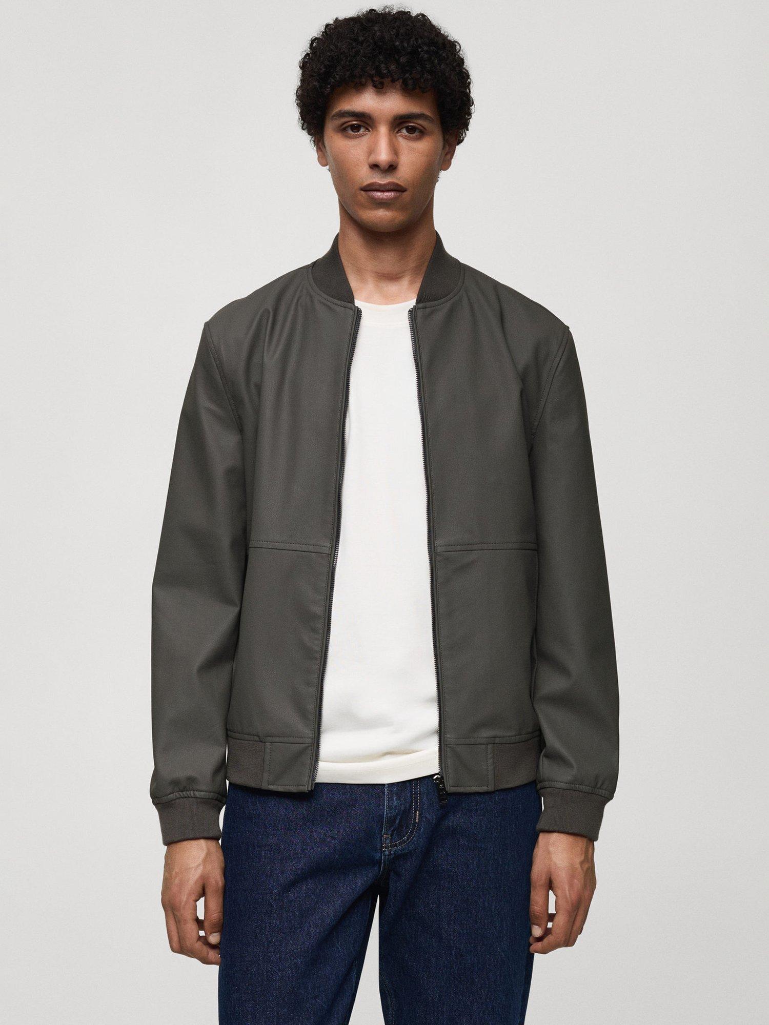 Mango Coal Faux Leather Bomber Jacket, Grey