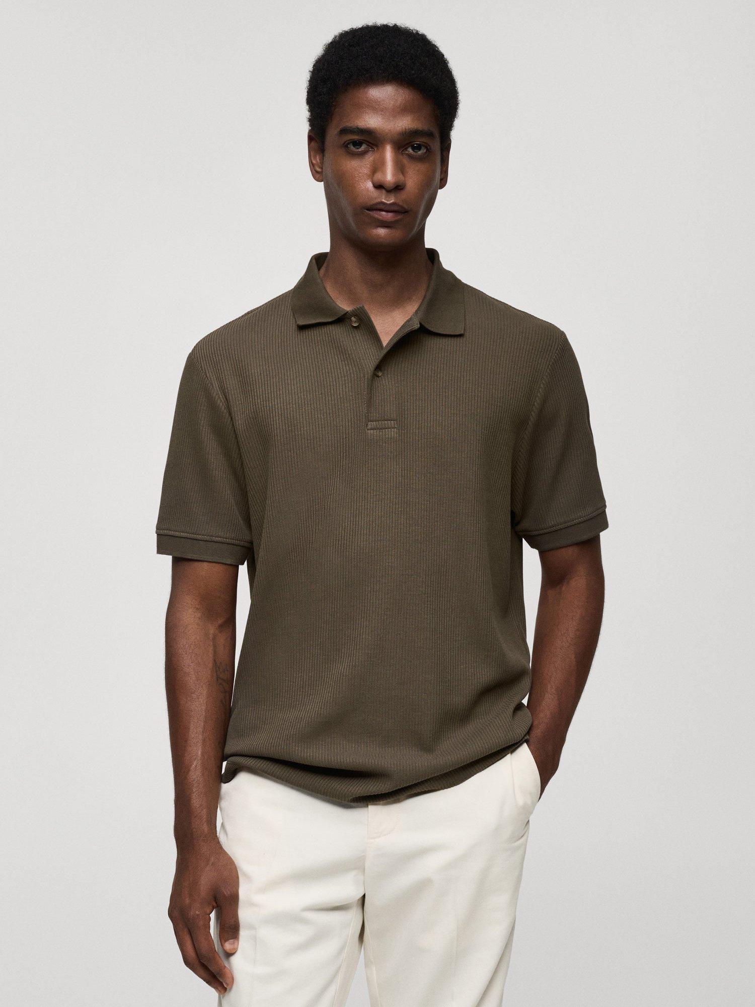 Mango Cotton Knitted Polo Shirt, Dark Green