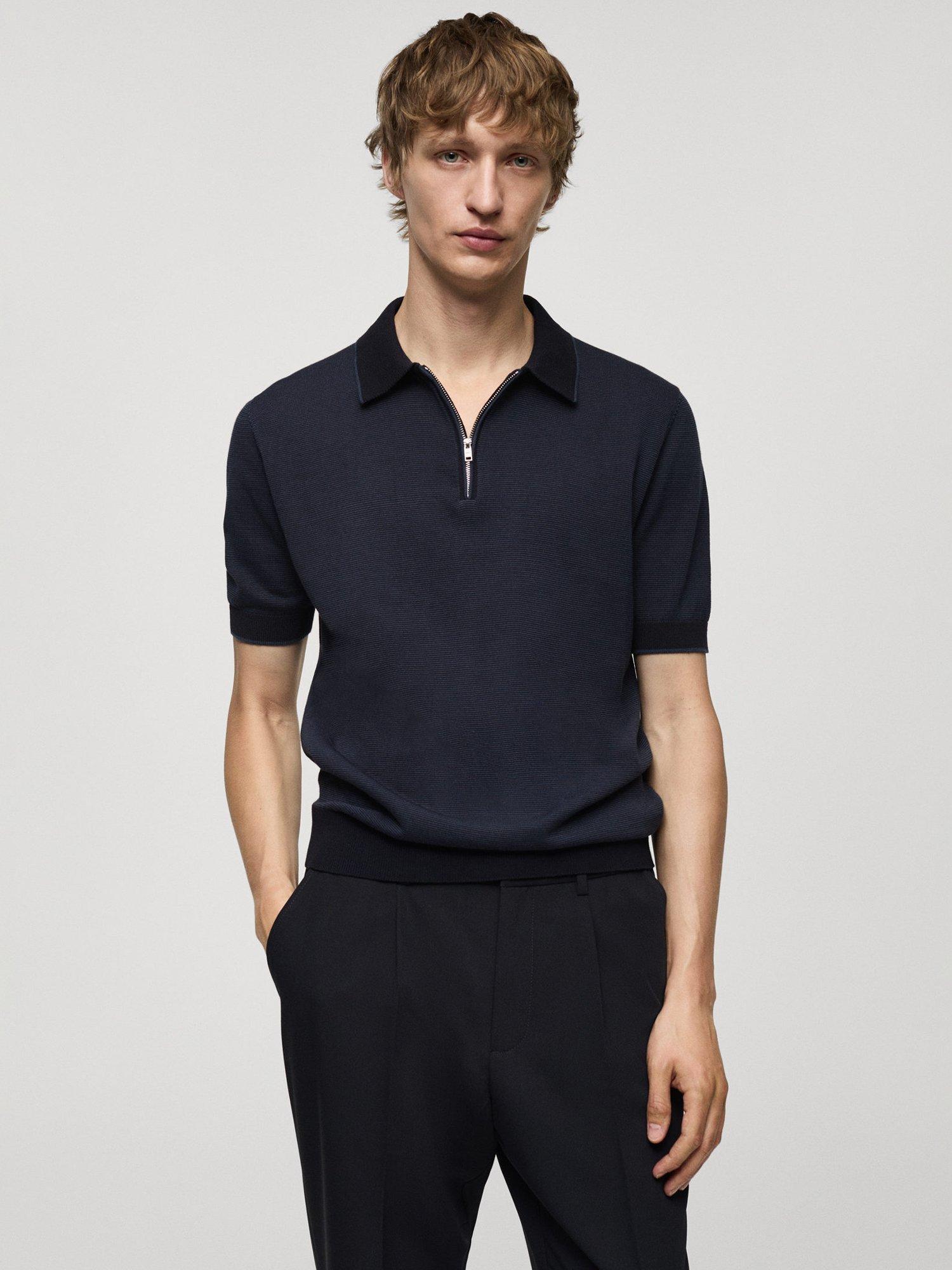 Mango Monti Zip Neck Polo Shirt, Navy