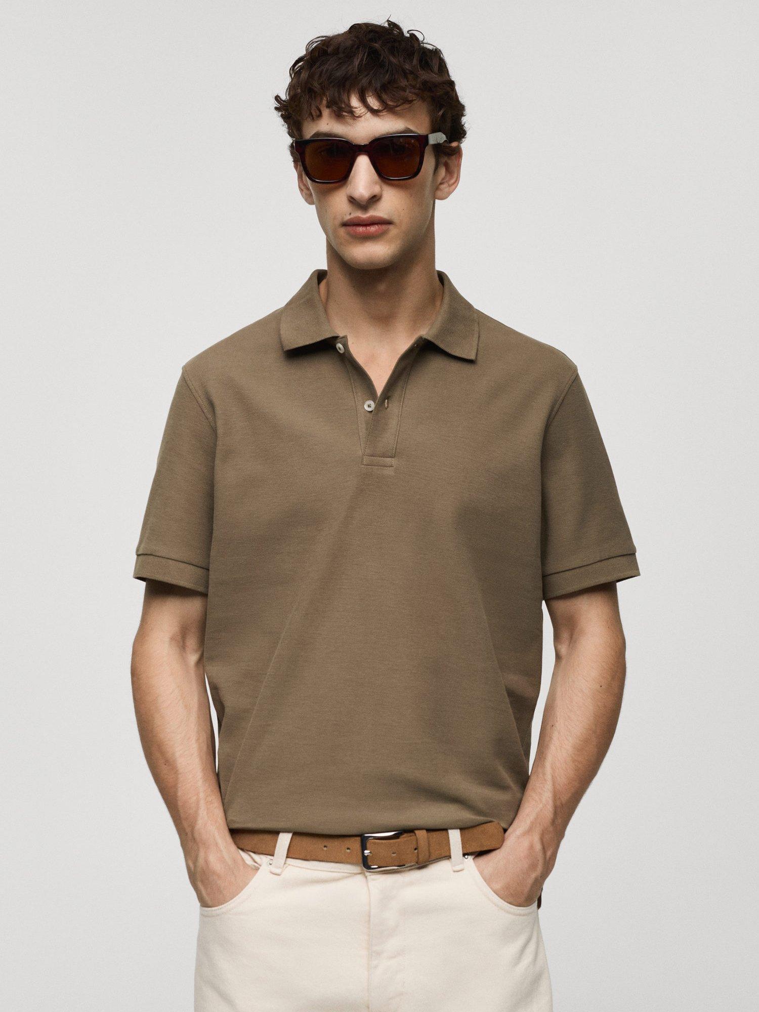 Mango Rea Cotton Piquet Polo Shirt, Dark Green