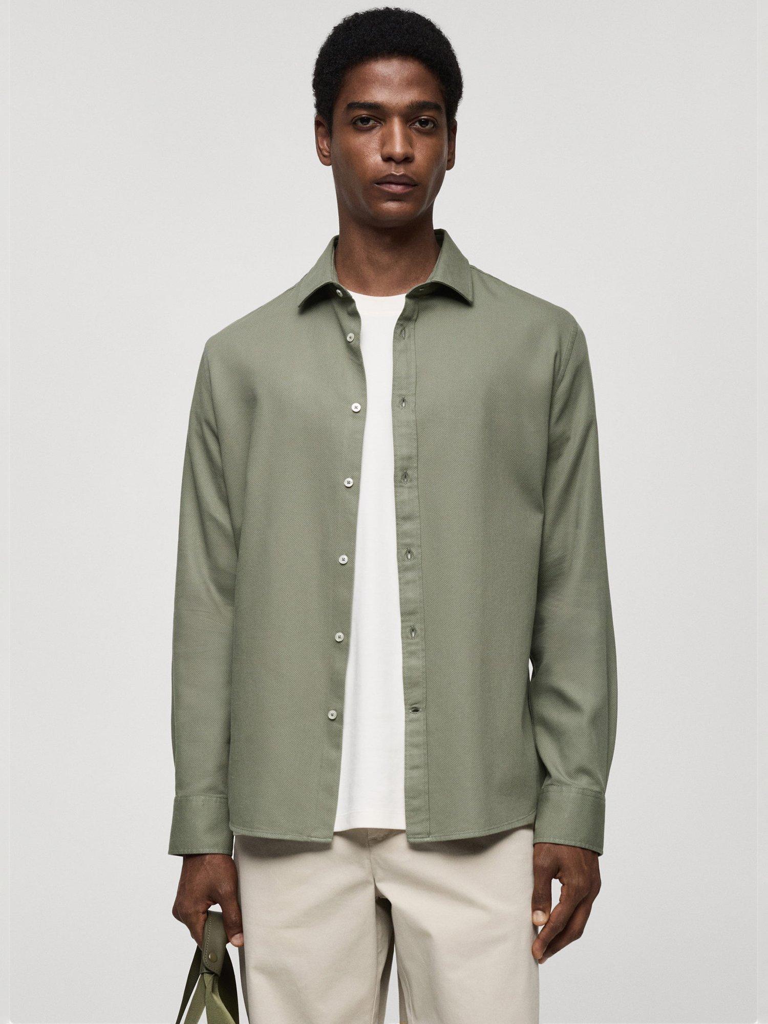 Mango Arthur Cotton Regular Fit Shirt, Beige - Khaki