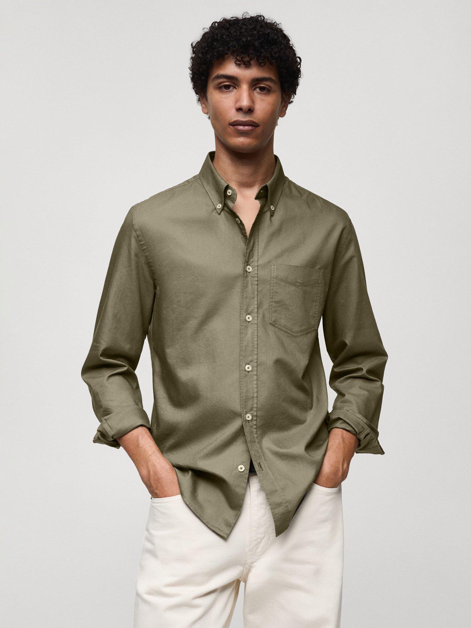 Mango Cotton Oxford Shirt, Khaki