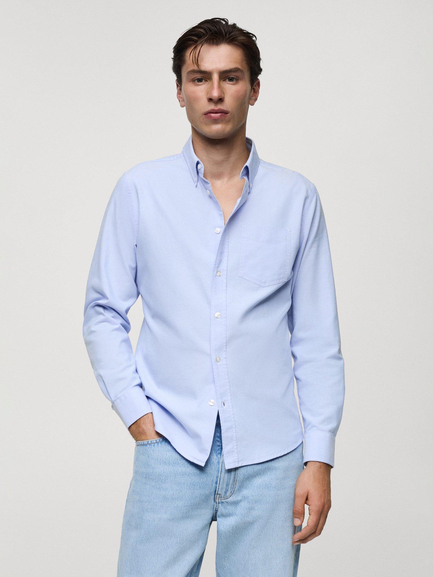 Mango Cotton Oxford Shirt, Pastel Blue