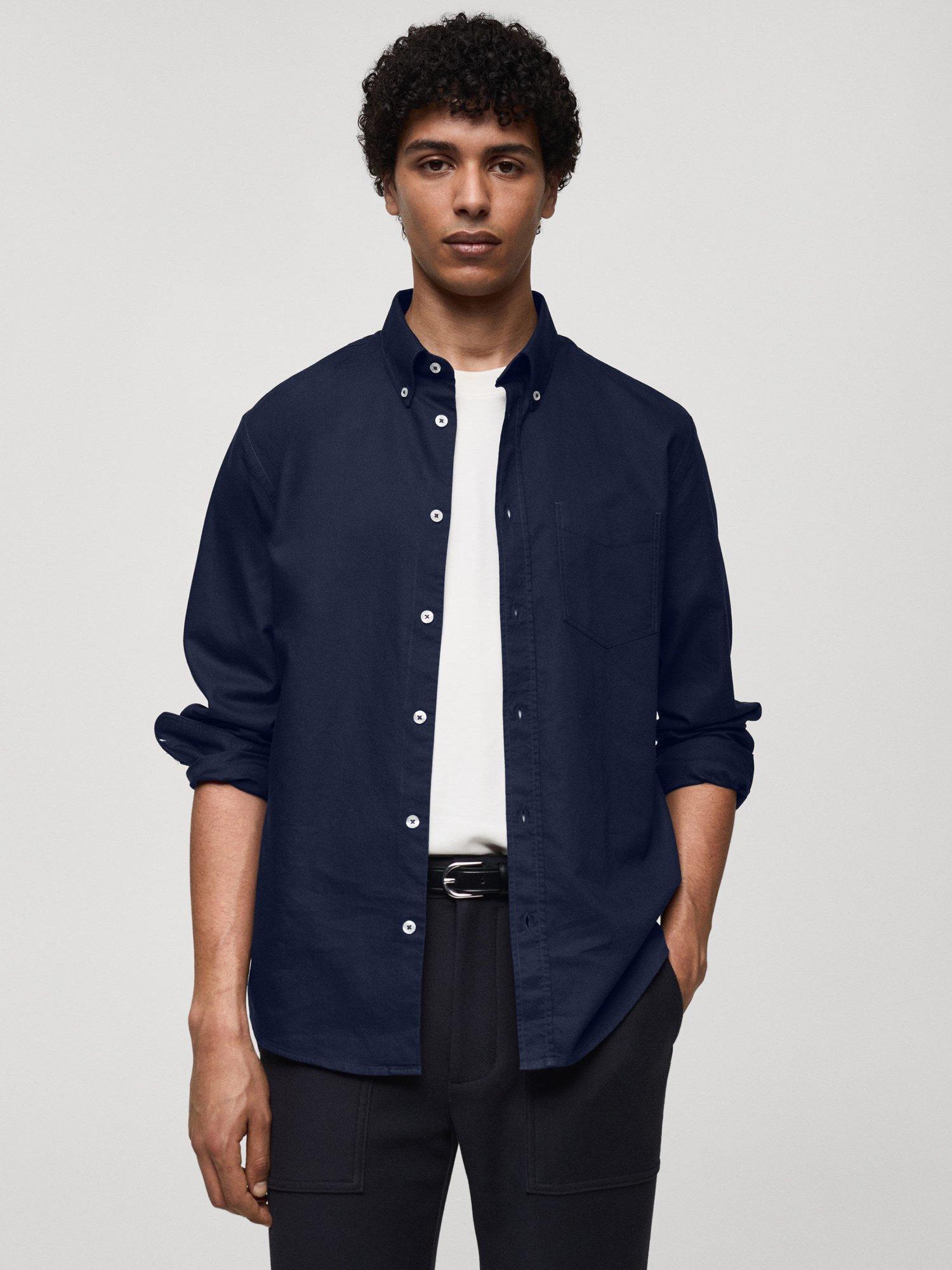 Mango Cotton Oxford Shirt, Navy