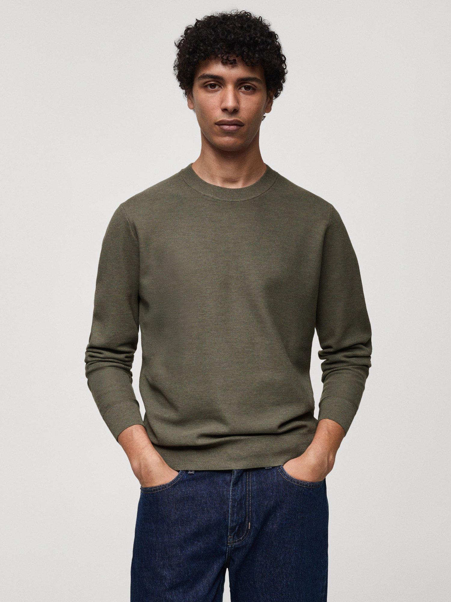 Mango Ten Crew Neck Jumper, Dark Green
