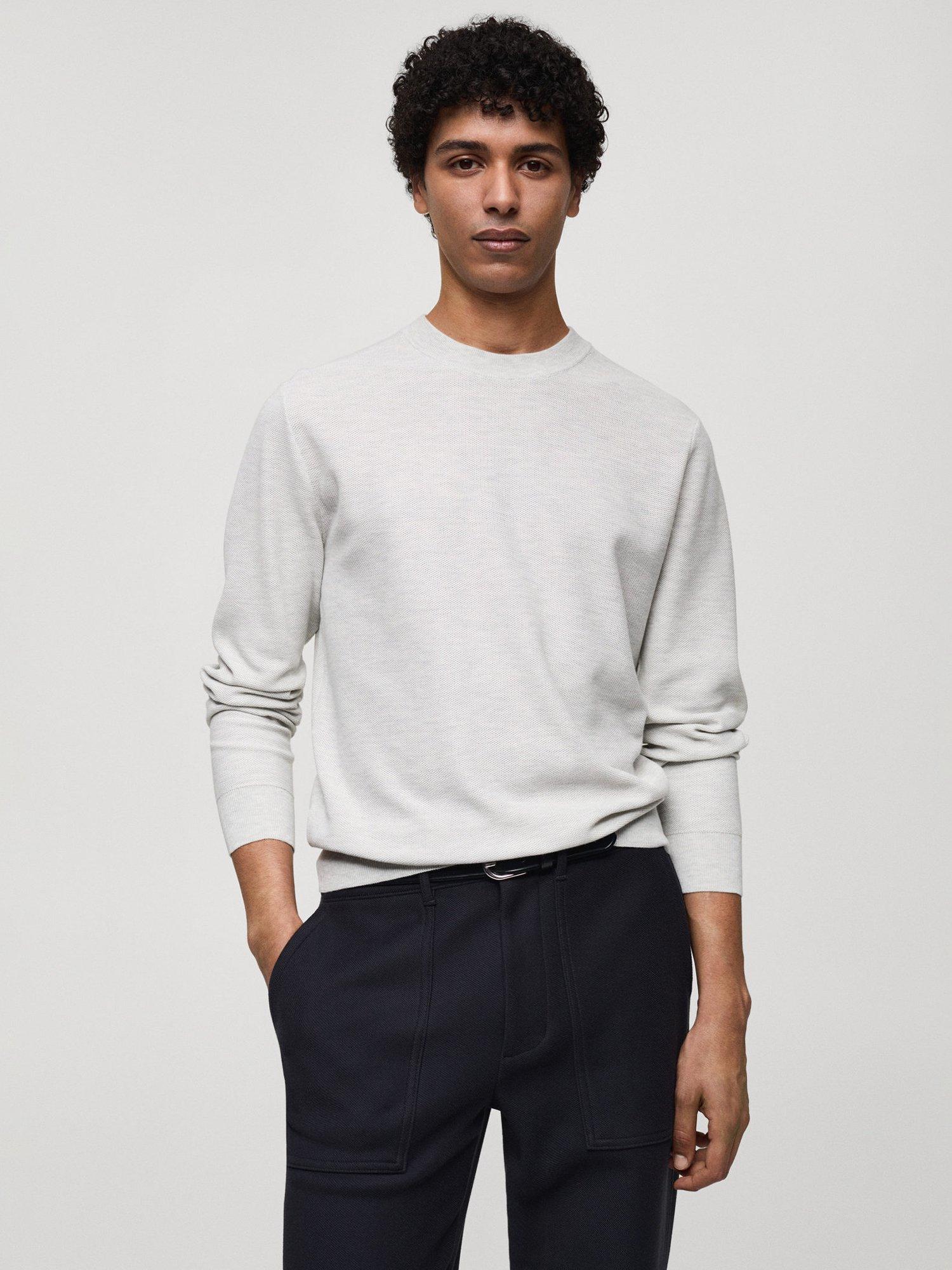 Mango Ten Crew Neck Jumper, Pastel Grey