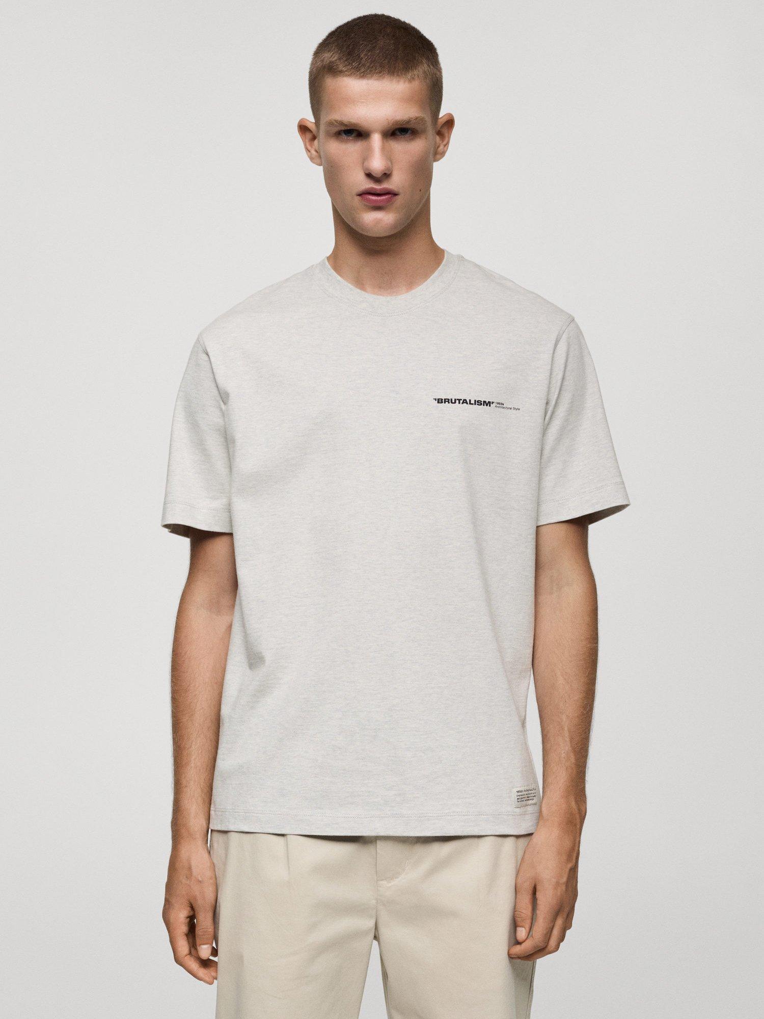 Mango Defo Cotton Regular Fit Tee, Lt Pastel Grey