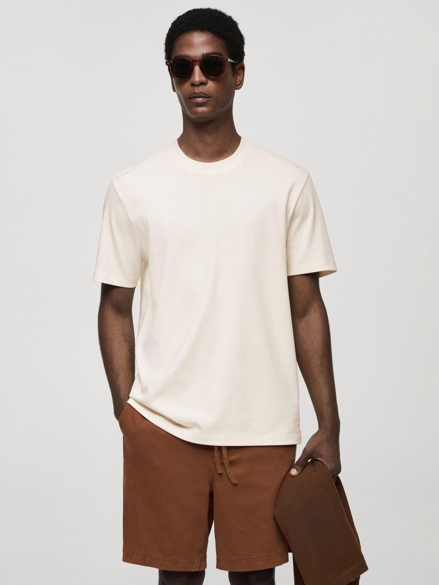 Mango Kimi Cotton Regular Fit Tee, Cream