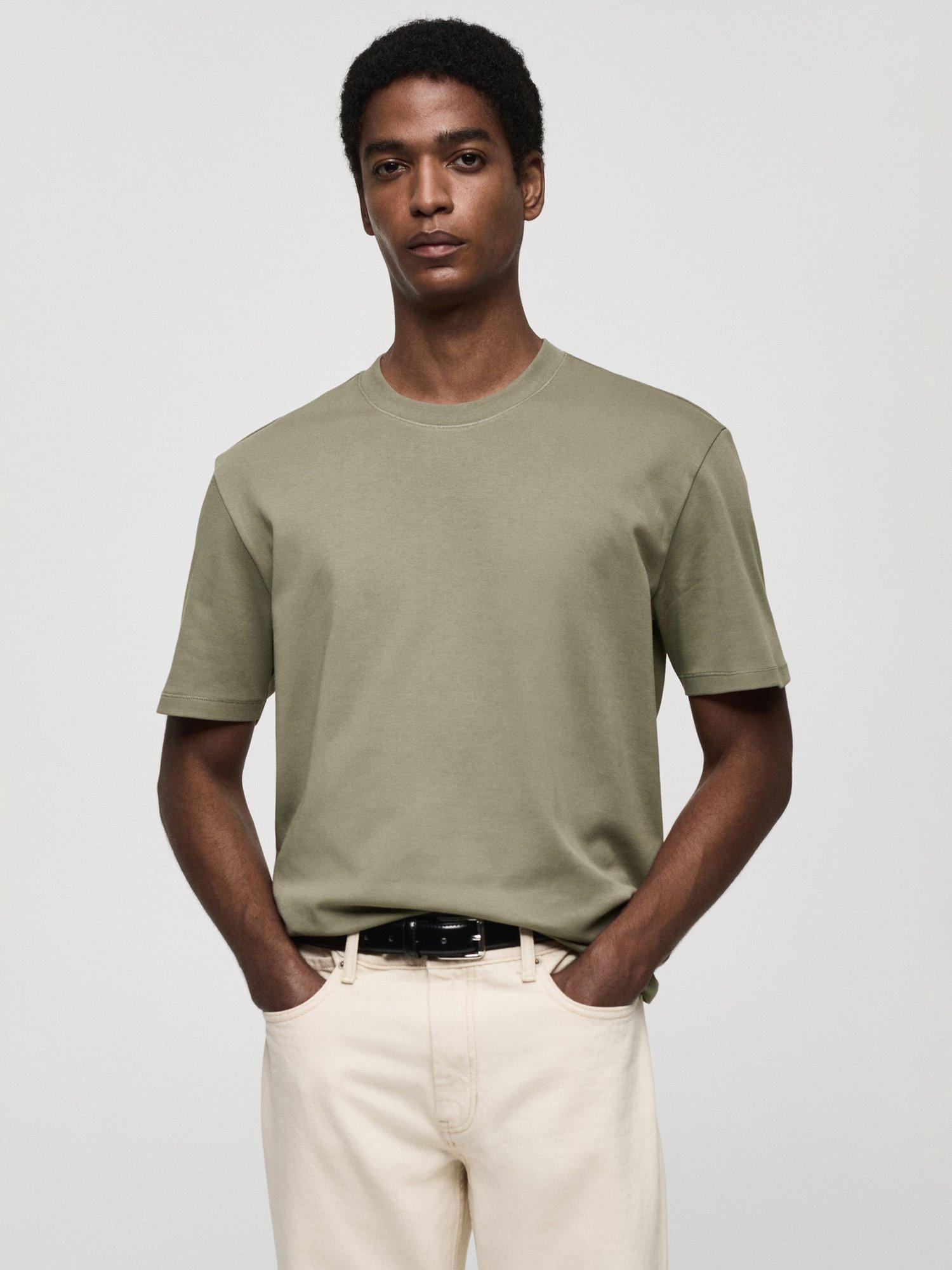 Mango Kimi Cotton Regular Fit Tee, Khaki