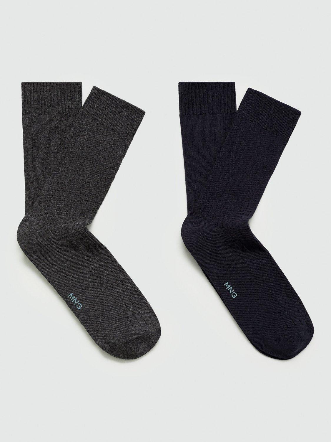 Mango Cotton Blend Ribbed Socks, Pack of 2, Navy