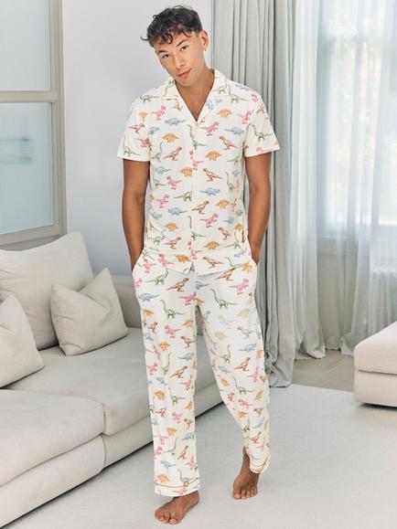 Chelsea Peers Dinosaur Print Short Pyjama Setm Off White, Off White