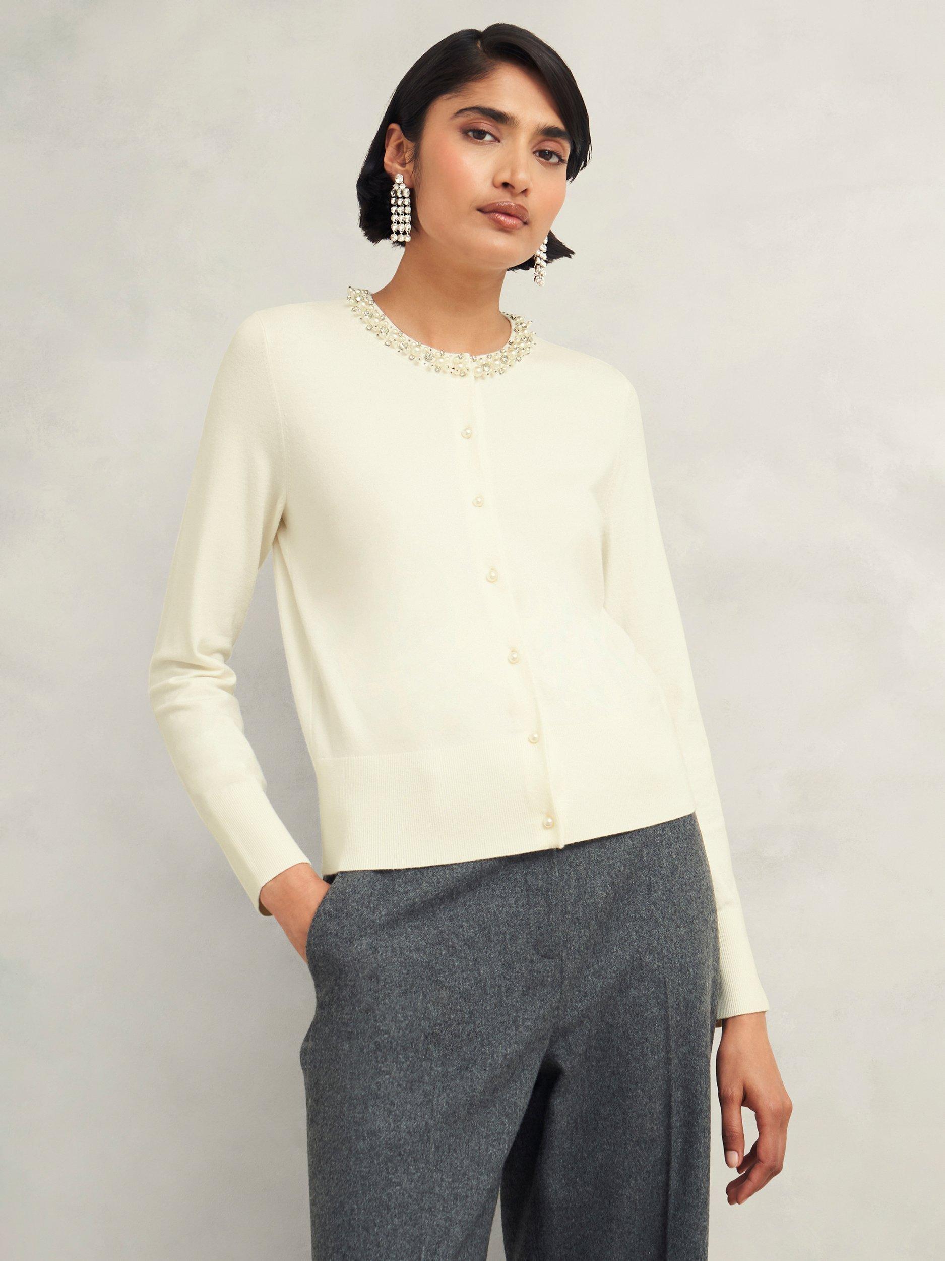 Hobbs Oakley Beaded Cardigan Ivory