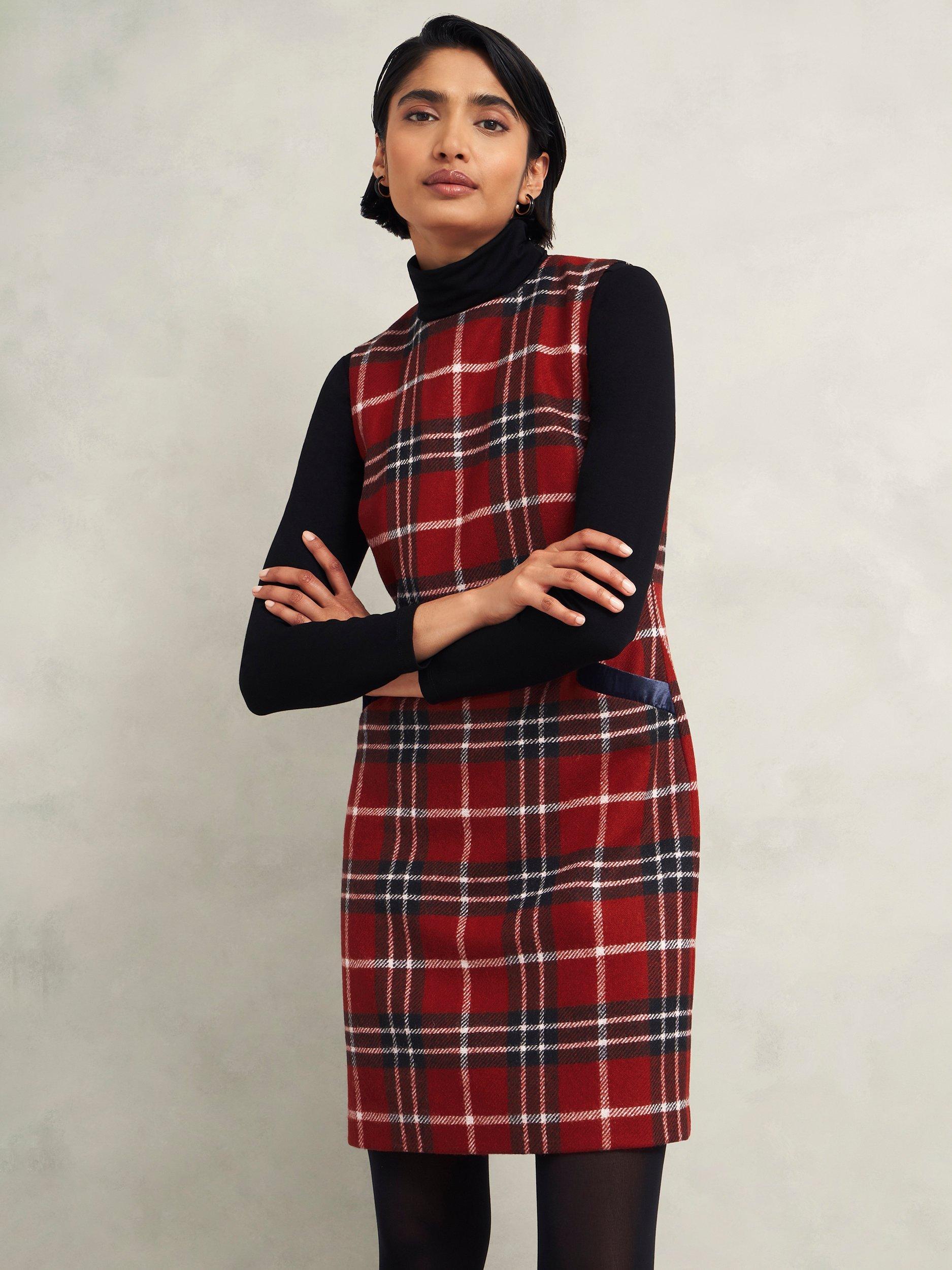 Hobbs Amaris Check Pure Wool Dress Red Multi