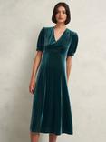 Hobbs Dormer Velvet Midi Dress, Evergreen