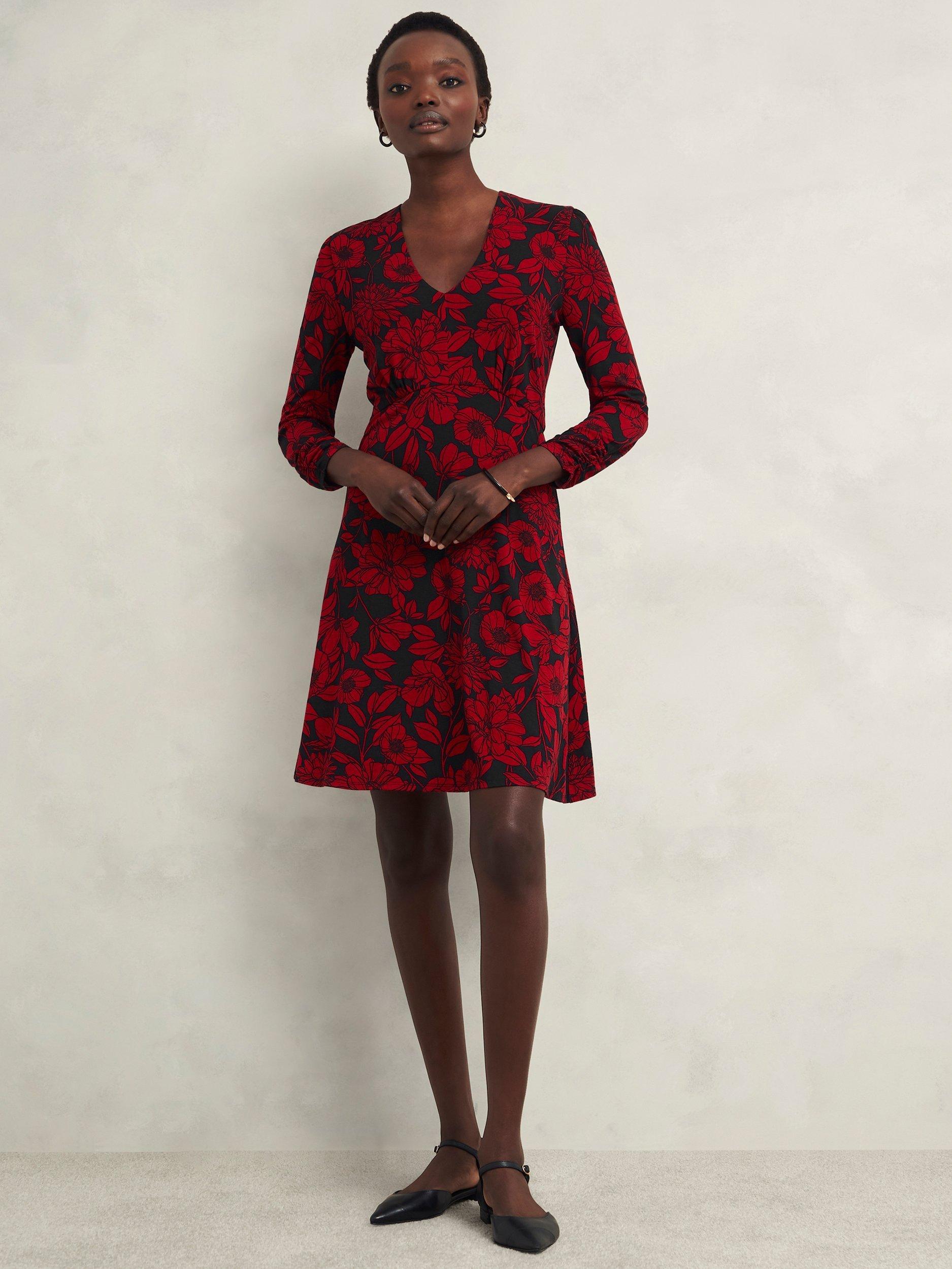 Hobbs Julietta Floral Jersey Mini Dress Black Red