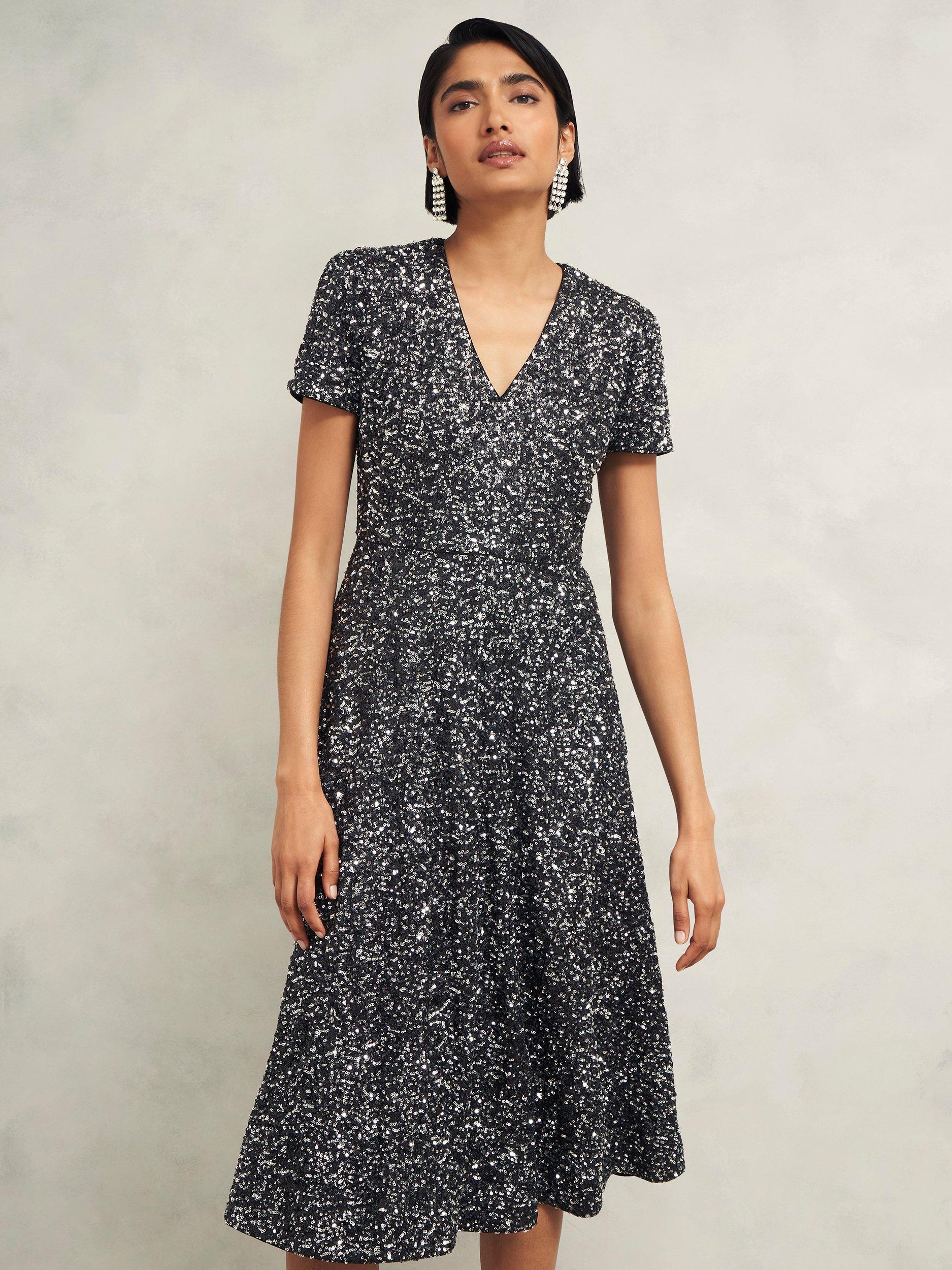 Product image 4 of 5, which shows Hobbs Tatiana Sequin Dress, Black/Silver, 10