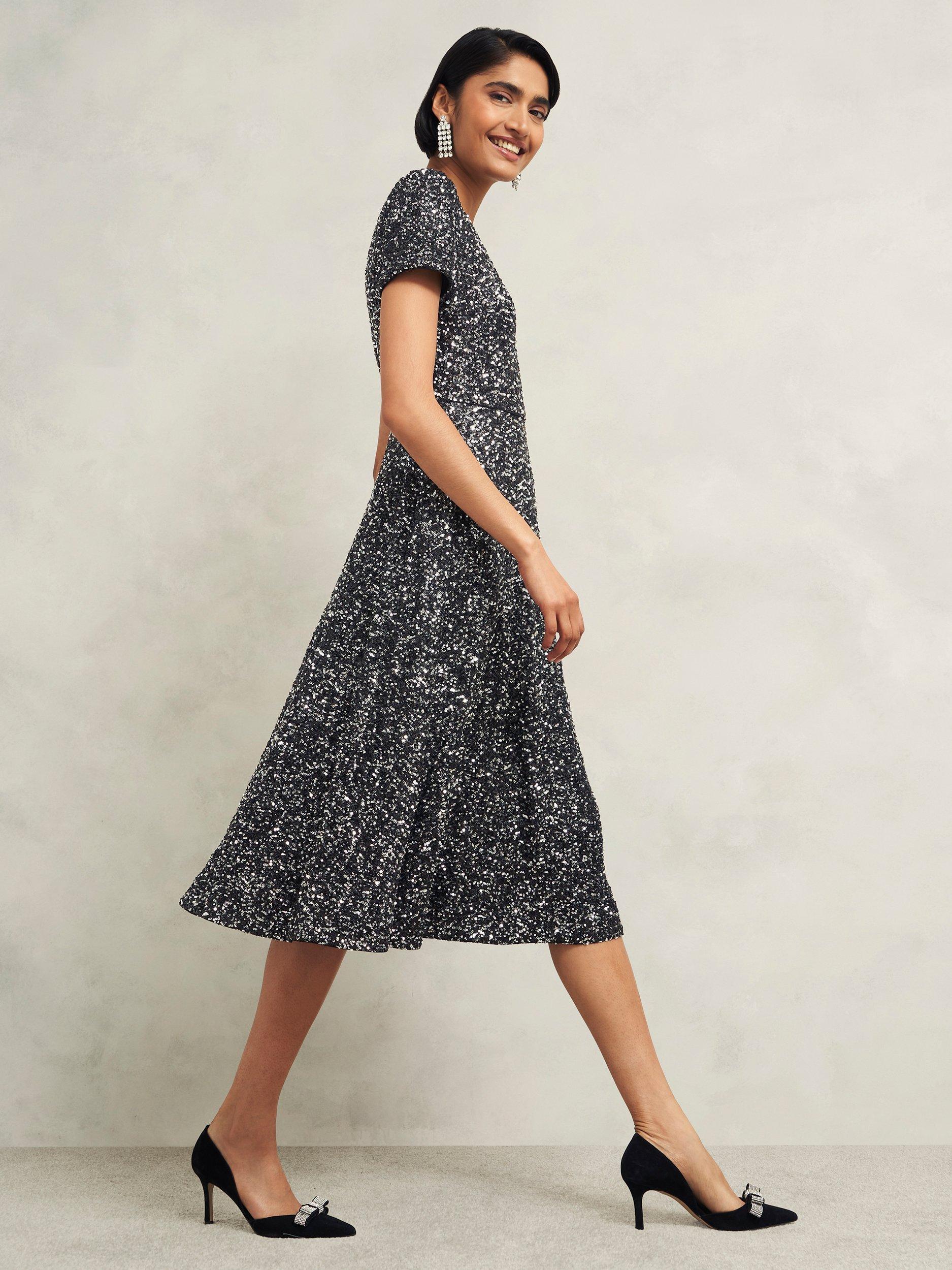 Product image 5 of 5, which shows Hobbs Tatiana Sequin Dress, Black/Silver, 10